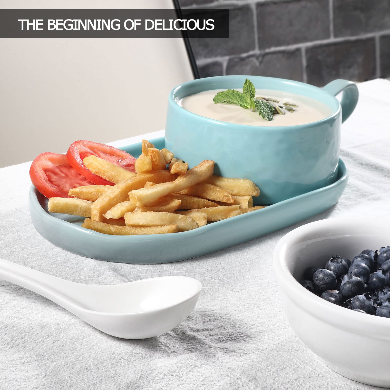 Artena Elegant White Pasta Bowls Set of 4 & Solid Soup and Sandwich Plate Combo - Perfect for Italian Dining, Family Meals, and Dinner Parties