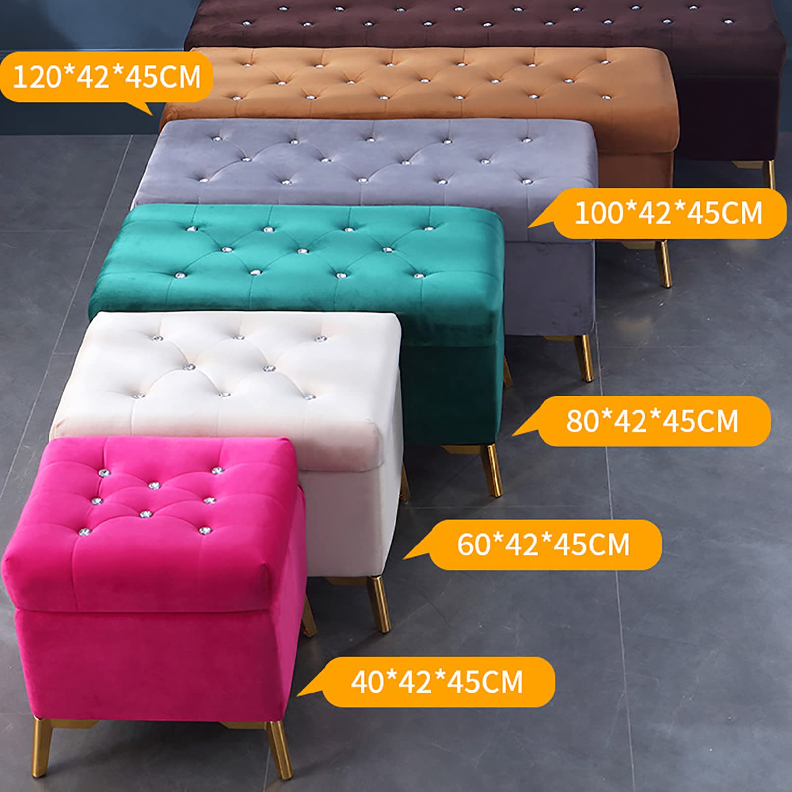 Luxury Velvet Storage Ottoman Bench with Crystal Buttons - Tufted Foot Rest, Lift Top Shoe Bench for Bedroom, Entryway & Living Room - Modern Upholstered Storage Seat with Lift Top for Shoes, Blankets & Home Decor