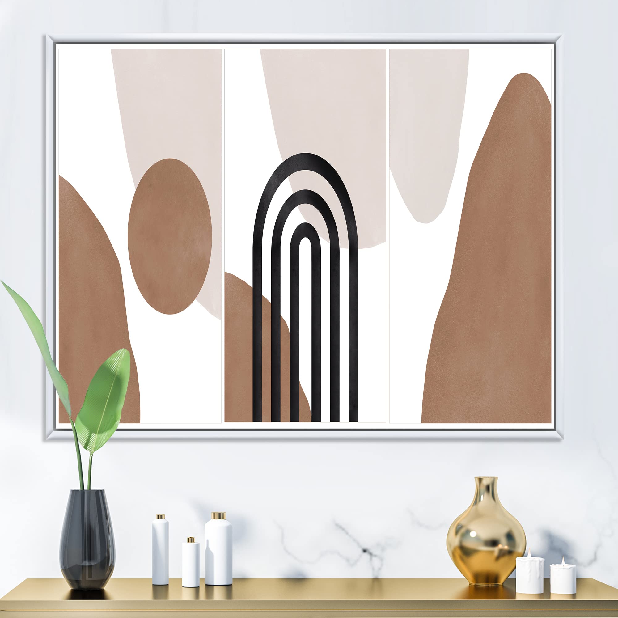 Abstract Terracotta & Ivory Shapes II - Modern Framed Canvas Wall Art Print for Living Room, Bedroom & Office Decor