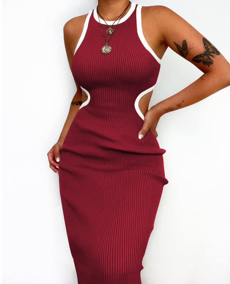 Azuki Classic Fitted Maxi Dress for Women - Solid Color Sleeveless Summer Dress, Casual & Beach Wear, Perfect for Vacation & Outdoor Events