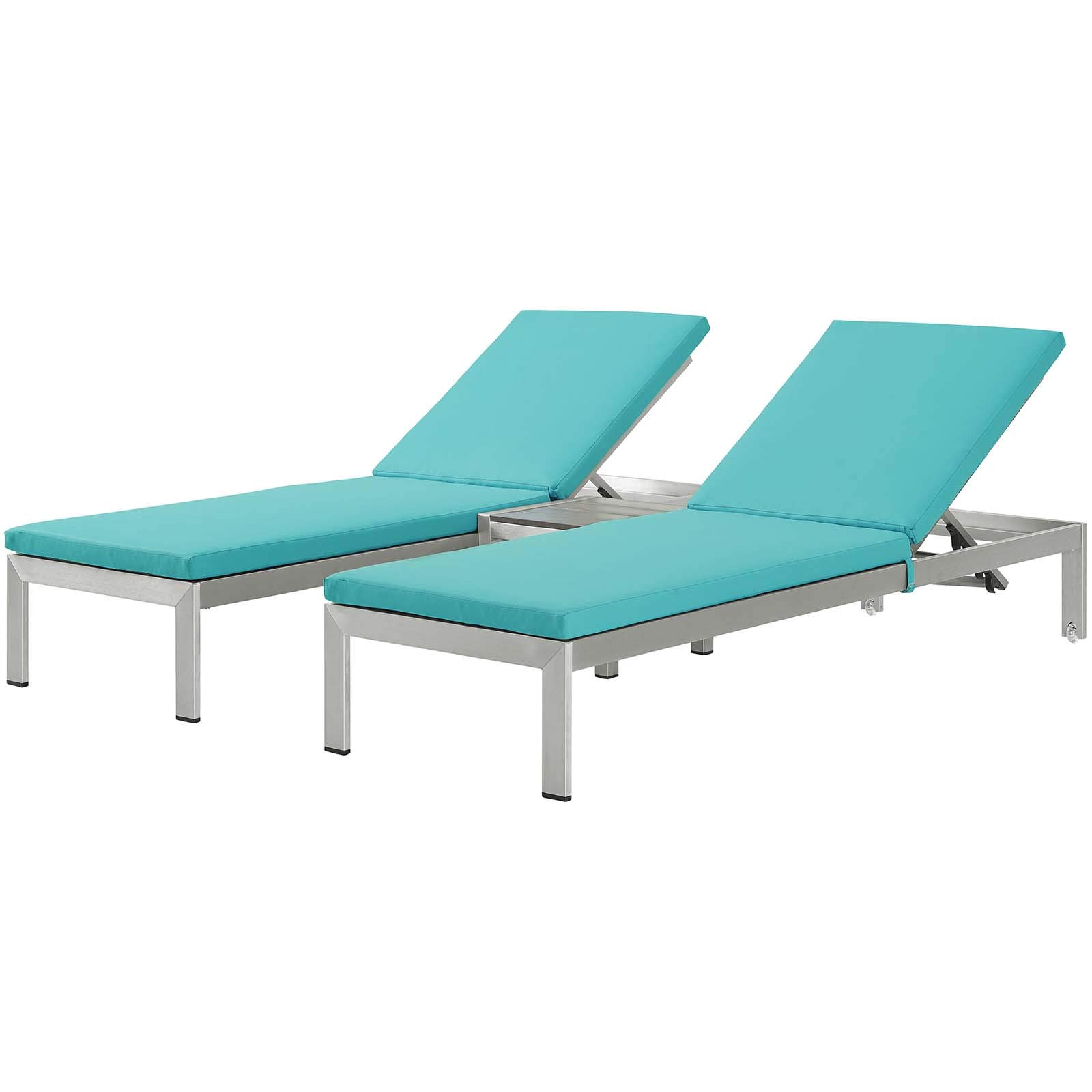 Modern Contemporary Urban Design Outdoor Patio Balcony Chaise Lounge Chair Set of 3, Blue Aluminum, Perfect for Poolside, Garden, and Relaxation
