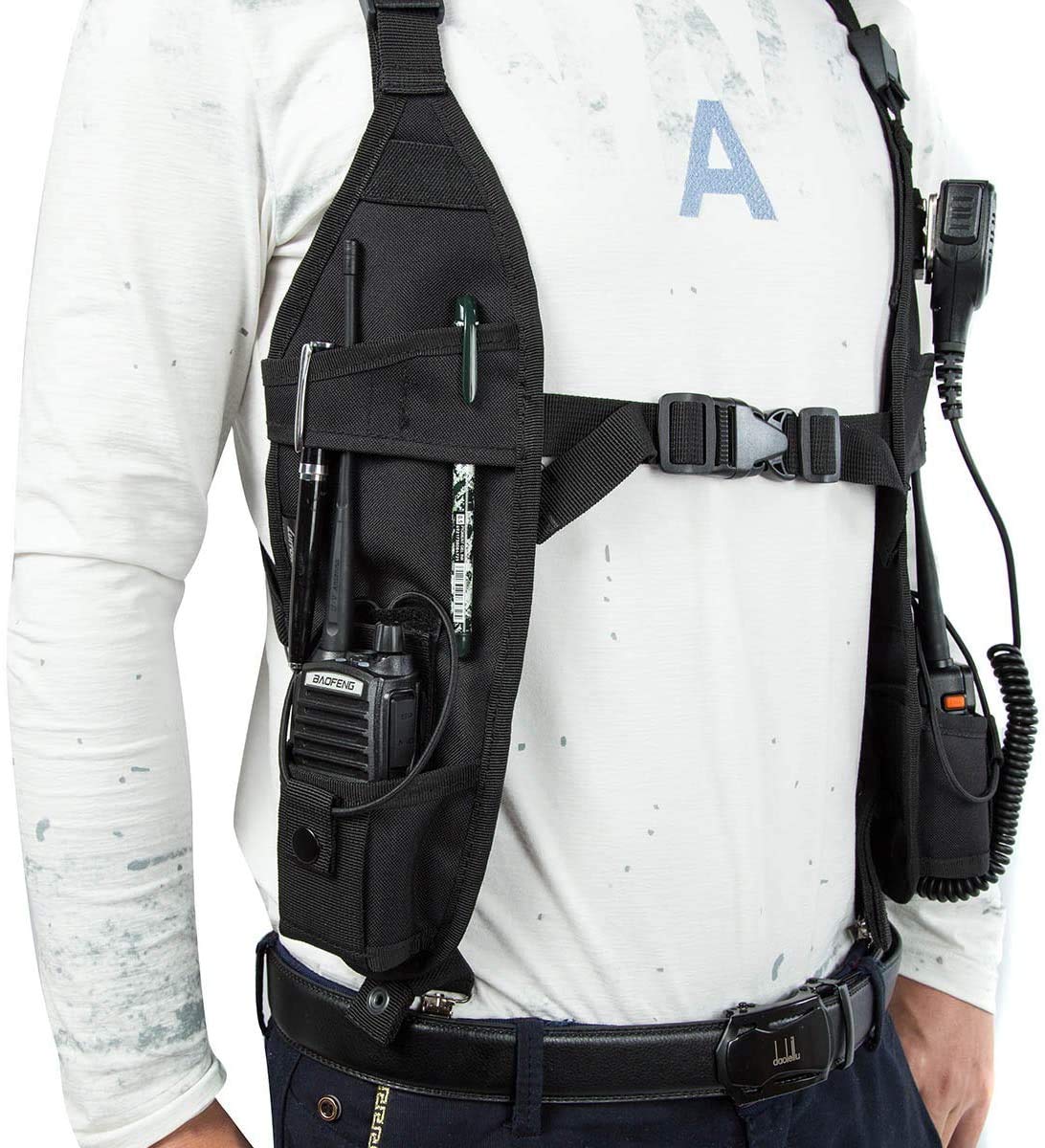 Police Firefighter Search Rescue Two-Way Radio Shoulder Harness Holster - Universal Chest Holder Vest Rig for Secure Hands-Free Communication (1 Pack) - Ideal for Emergency Response, Security, and Outdoor Adventures