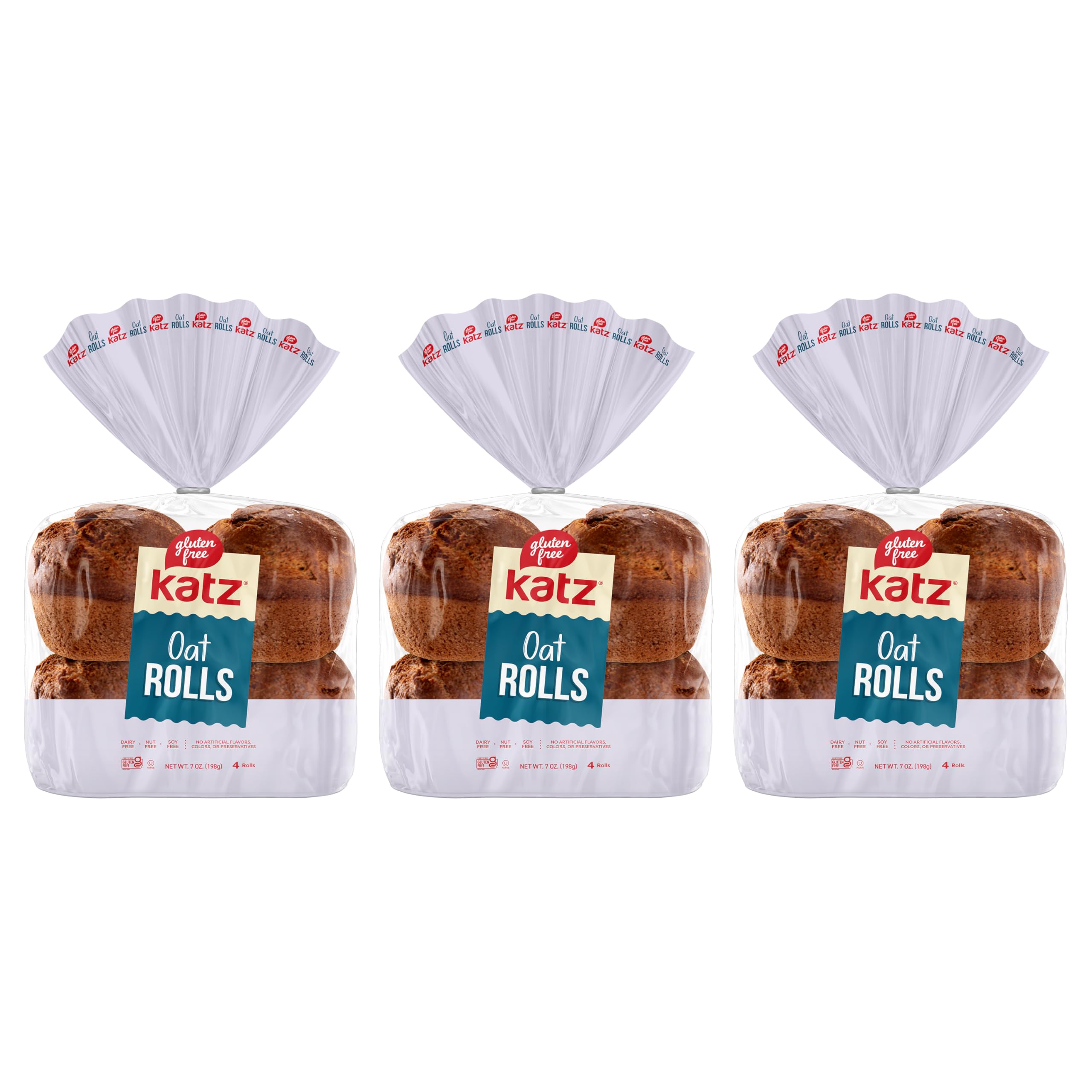 Katz Gluten Free Oat Rolls - Dairy Free, Nut Free, Soy Free, Kosher Certified (3 Packs of 4 Rolls, 9oz Each) - Perfect for Breakfast, Sandwiches & Celiac-Friendly Diets