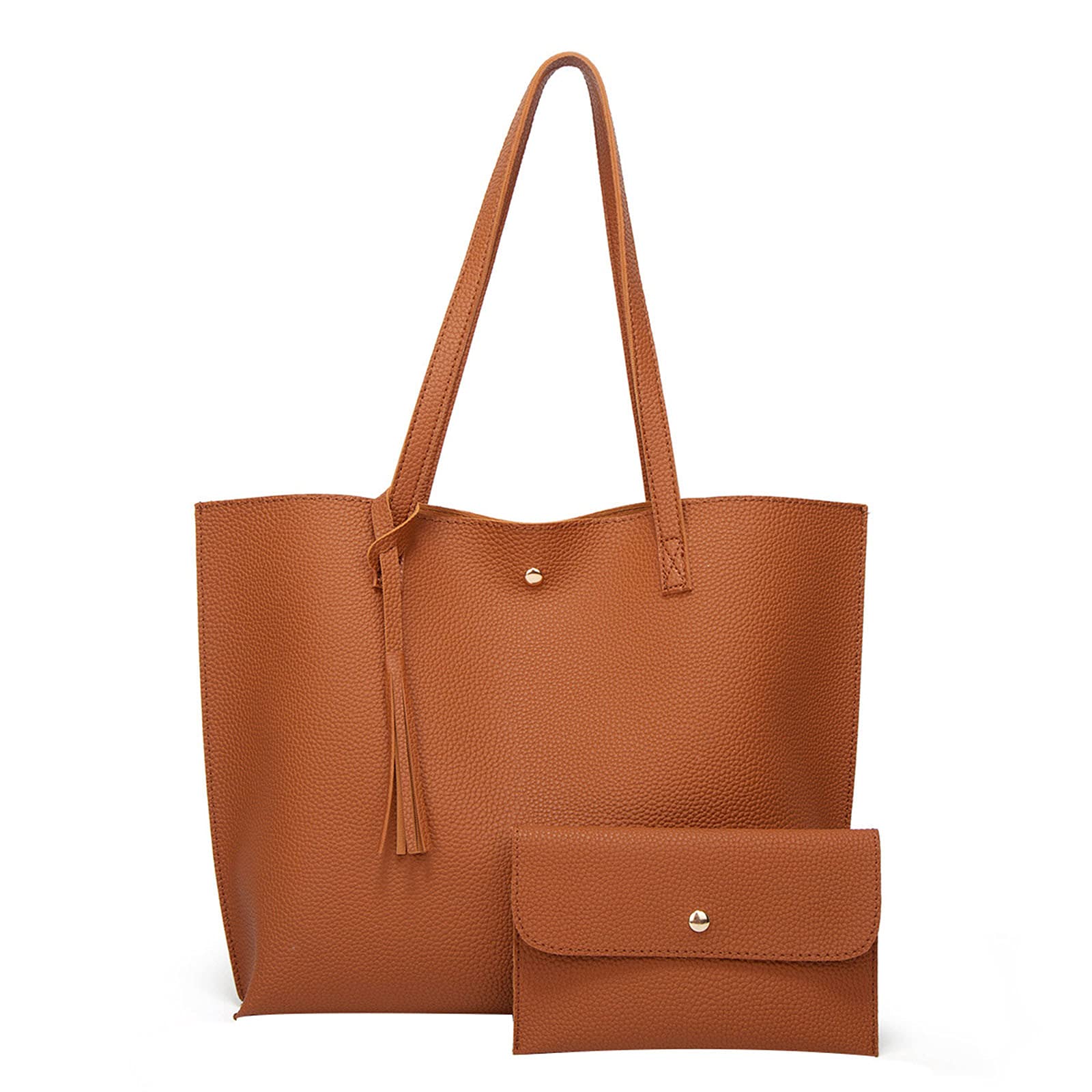 Stylish Women's Canvas Tote Bag with Shoulder Tassel - Solid Color Handbag for Work, Travel & Shopping - Durable Two-Handled Purse for Everyday Use