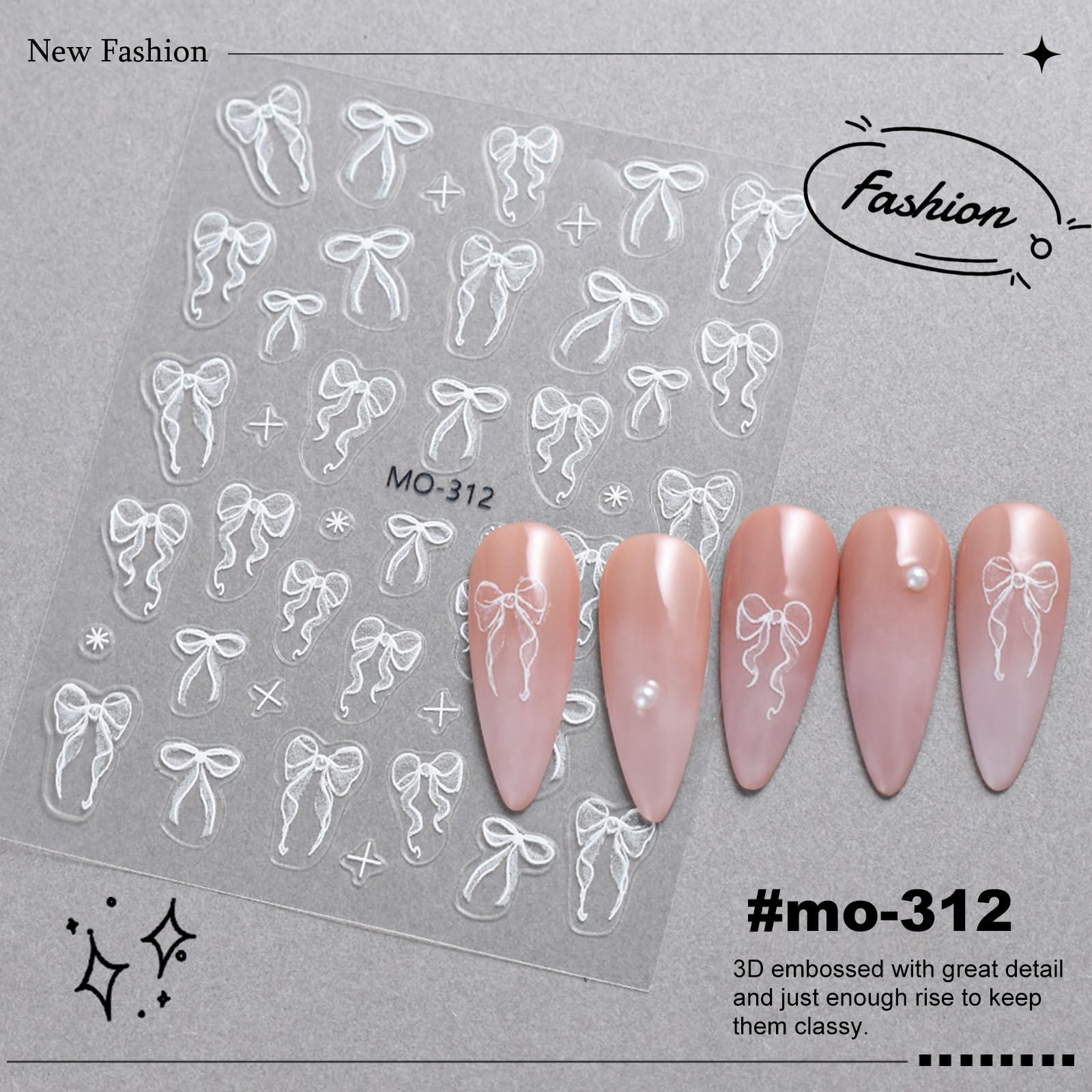 3D Bow Nail Stickers - 5D Embossed Self-Adhesive Nail Art Decals (3 Sheets) for Women & Girls - Perfect for Manicure, Parties, Weddings & Special Occasions