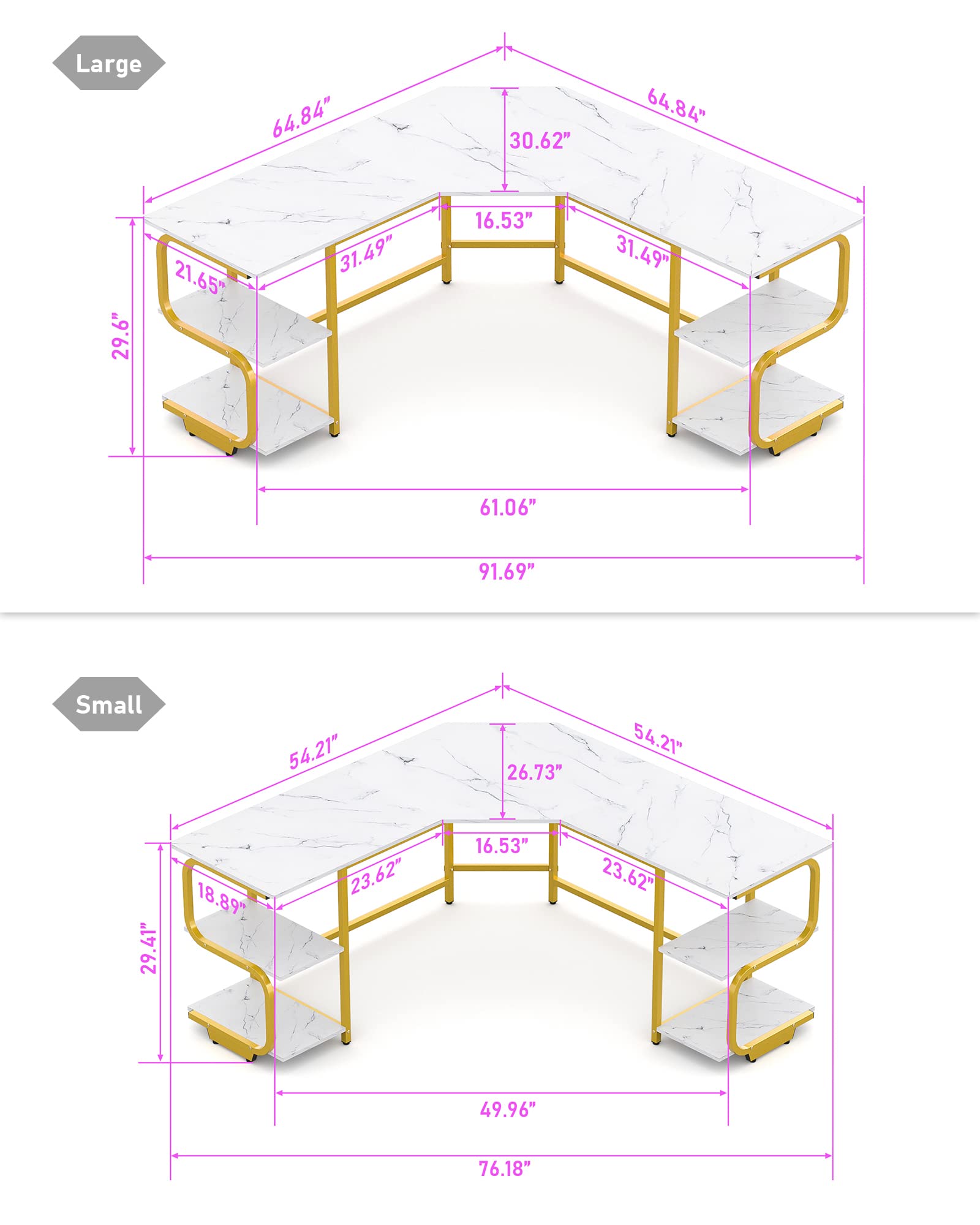 Modern L-Shaped Desk with Shelves - 64.84