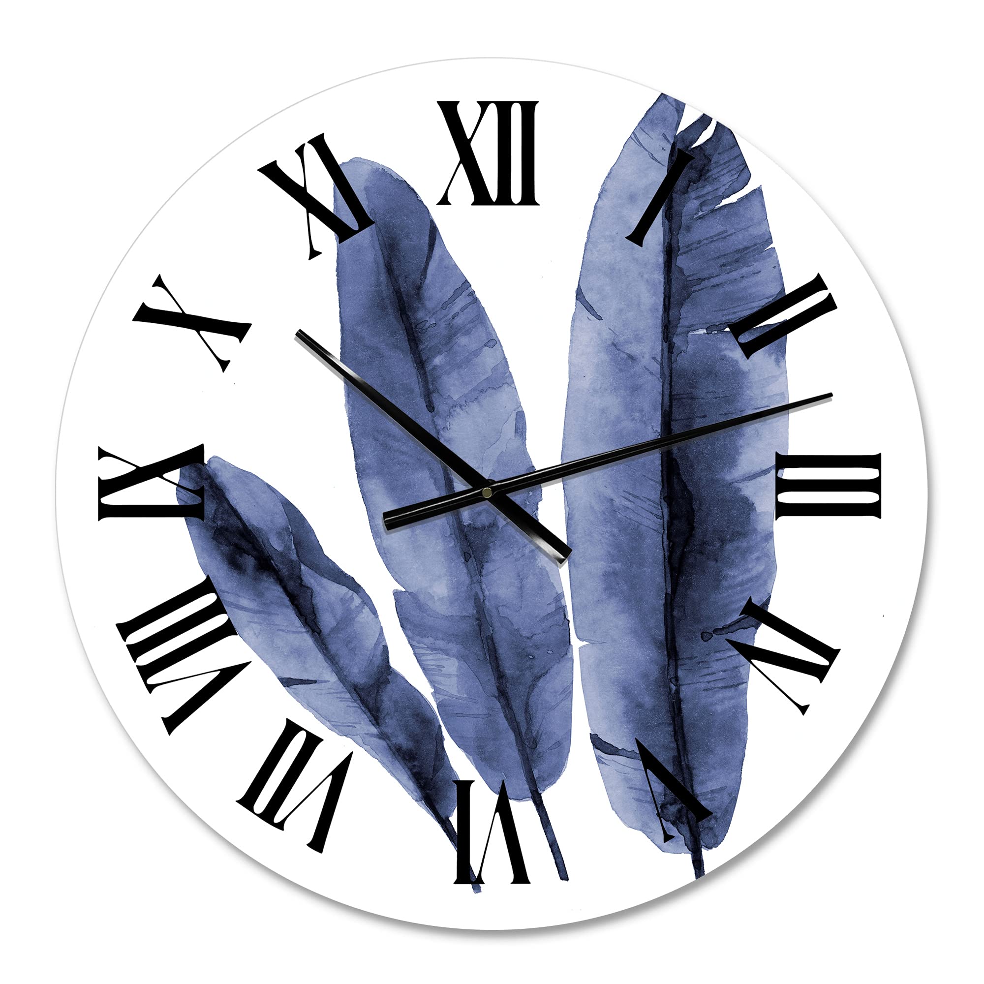 DesignQ Tropical Wall Clock - Navy Blue Banana Leaves Floral Botanical Large Wall Clock for Living Room, Bedroom, Kitchen Decor | Perfect for Beach House, Boho & Tropical Home Decor