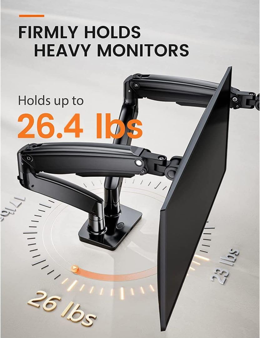 ErGear Dual Monitor Stand for 13-40 Inch Screens, Heavy Duty Adjustable Monitor Arm with USB Ports, Max 26.4lbs Capacity - VESA 75x75/100x100 (Black) - Perfect for Home Office, Gaming Setup & Workstation Ergonomics