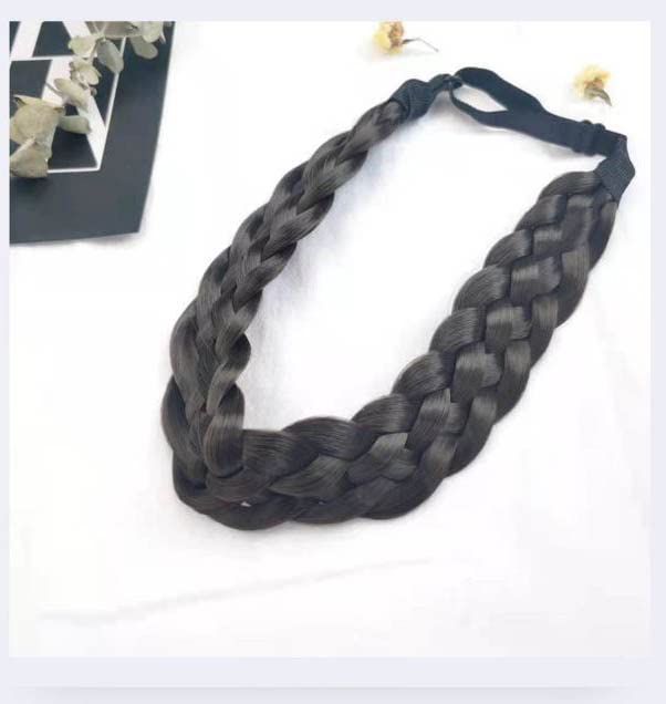 5 Strands Synthetic Hair Braided Headband - Classic Chunky Wide Plaited Braids Elastic Stretch Hairpiece for Women & Girls (Brownish Black) | Perfect for Parties, Weddings, Cosplay & Everyday Fashion Accessories