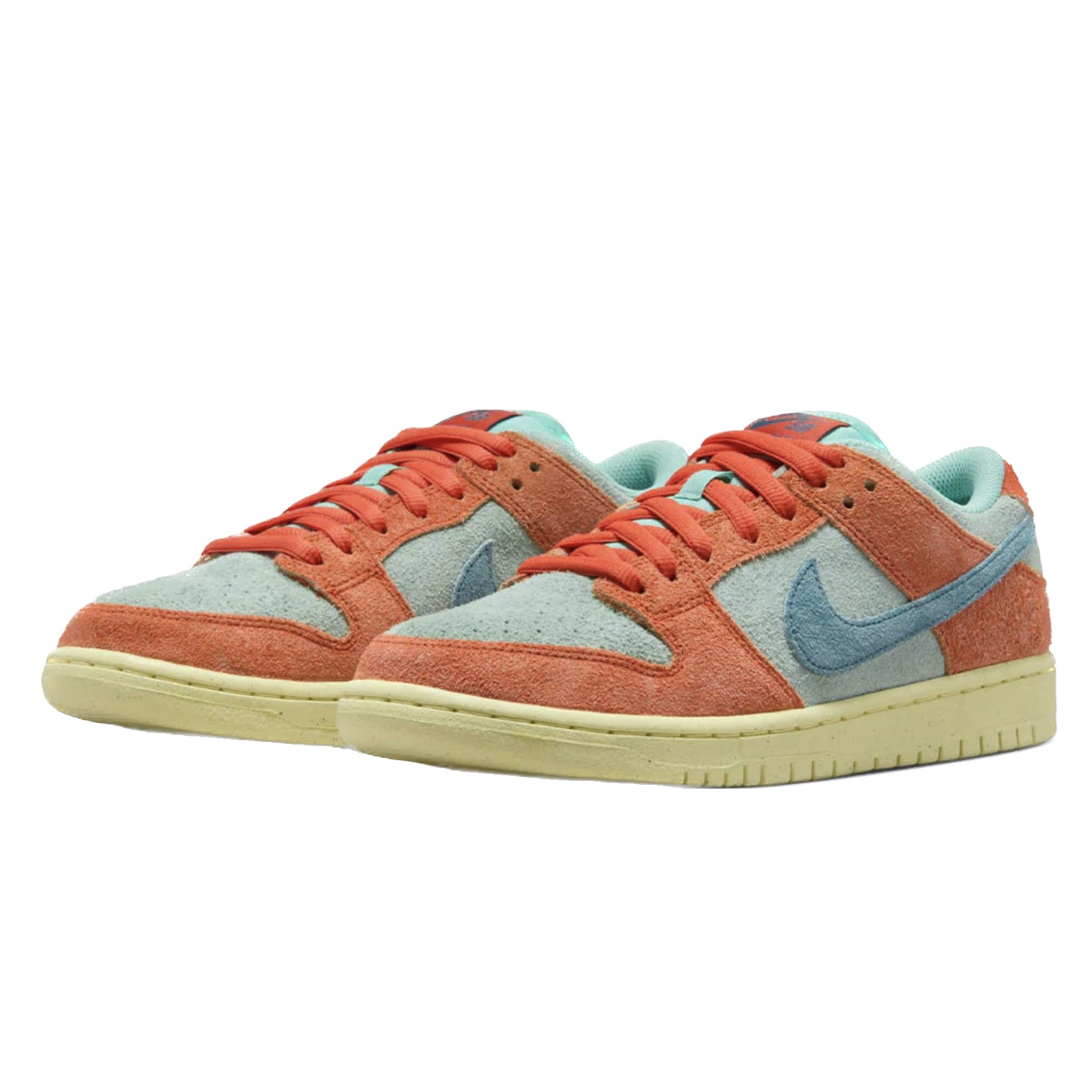 Nike SB Dunk Low Sneakers - Orange Emerald Rise, Orange Noise, Aqua, Lemon Chiffon Colorway | Skateboarding Shoes for Men & Women | Perfect for Streetwear & Casual Wear