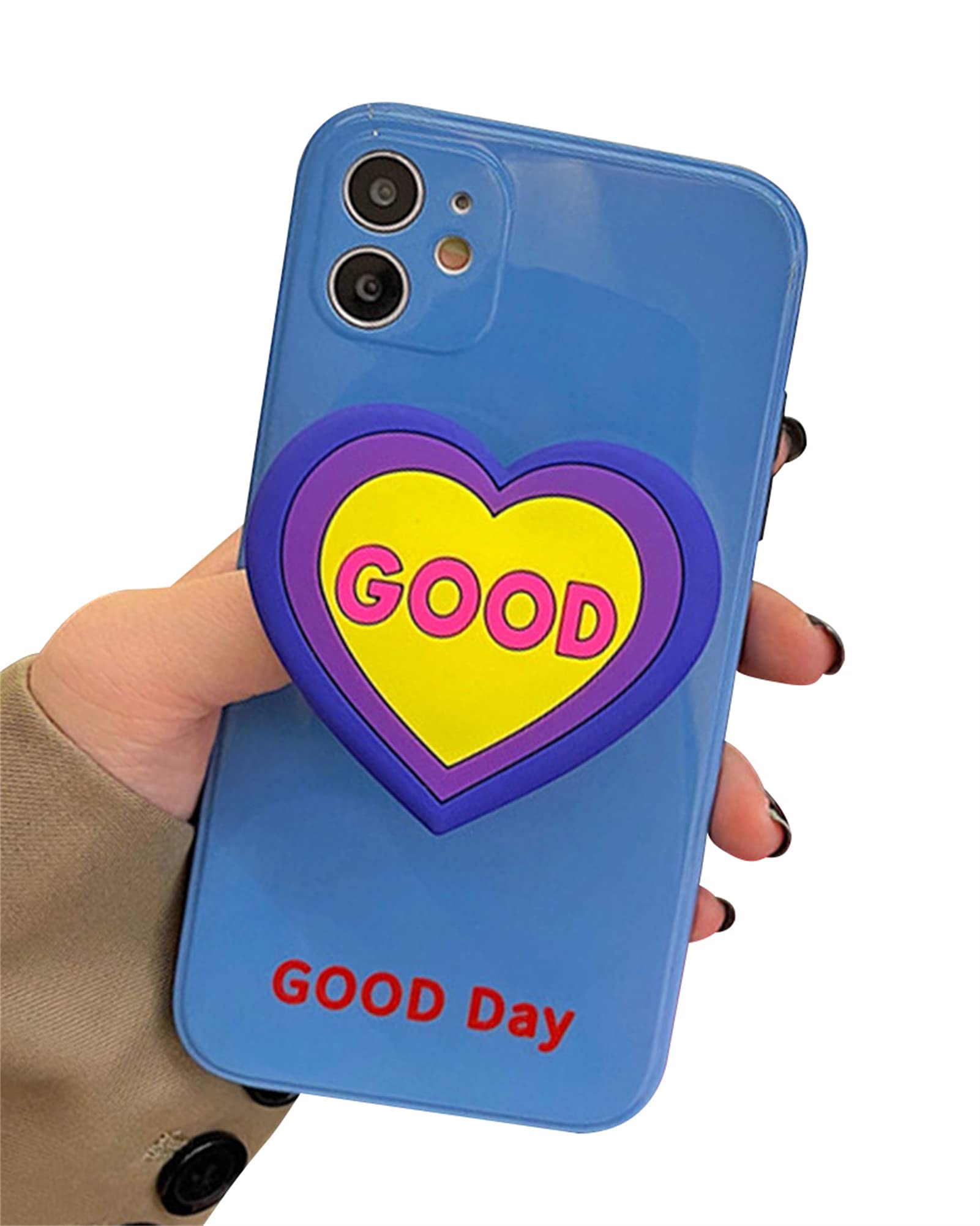 UnnFiko Kickstand Phone Case for iPhone 11 Pro Max - Foldable Floral Hearts Design Soft Silicone Protective Cover (Heart Blue) | Perfect for Hands-Free Viewing, Video Calls & Daily Protection