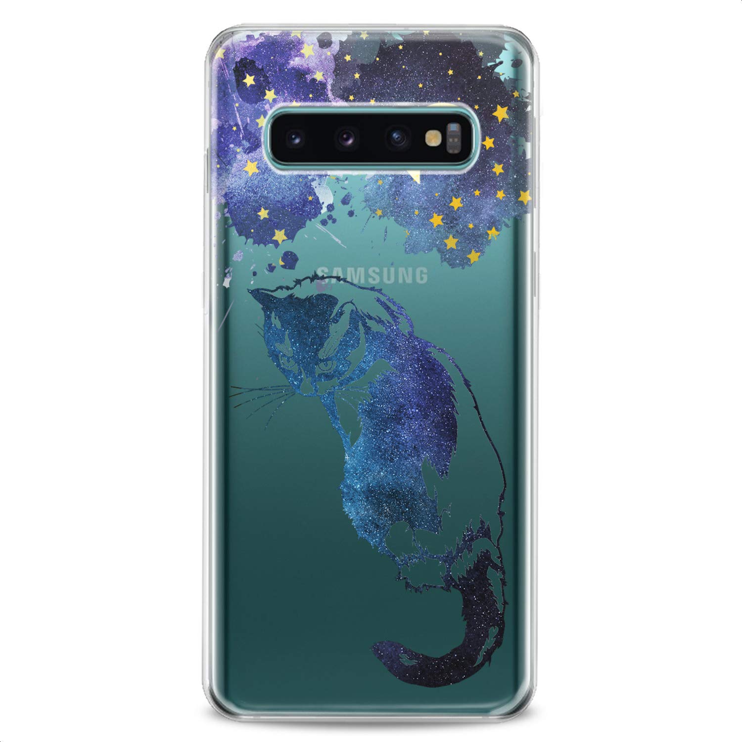 Samsung Galaxy S24 S23 FE S22 Plus S21 Ultra S20+ S10 Note 20 S10e S9 Case - Flexible Silicone Cover with Cute Cat Print, Clear Purple Slim Fit Design for Women | Perfect for Everyday Use, Office, School & Travel Protection