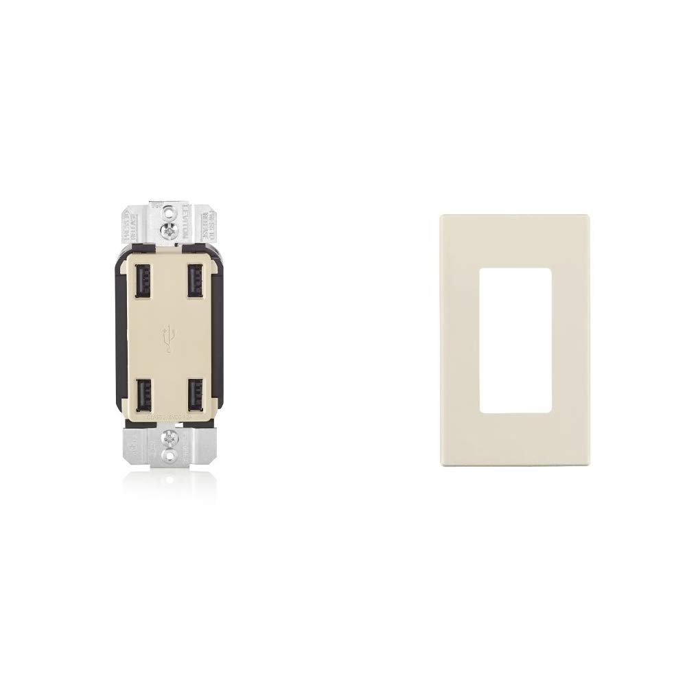 Leviton USB4P-T 4.2-Amp High Speed 4-Port USB Wall Charger with Screwless Wall Plate - 8 Pack Light Almond - Perfect for Home, Office & Hotel Charging Stations