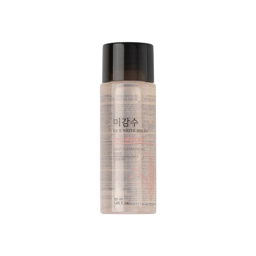 The Face Shop Rice Water Bright Light Cleansing Oil - Korean Makeup Remover for Face, Eyes & Lips | Gently Removes Waterproof Makeup & Brightens Skin with Rice Water Extract (55ml) | Perfect for Daily Skincare & Travel-Friendly Beauty Routine