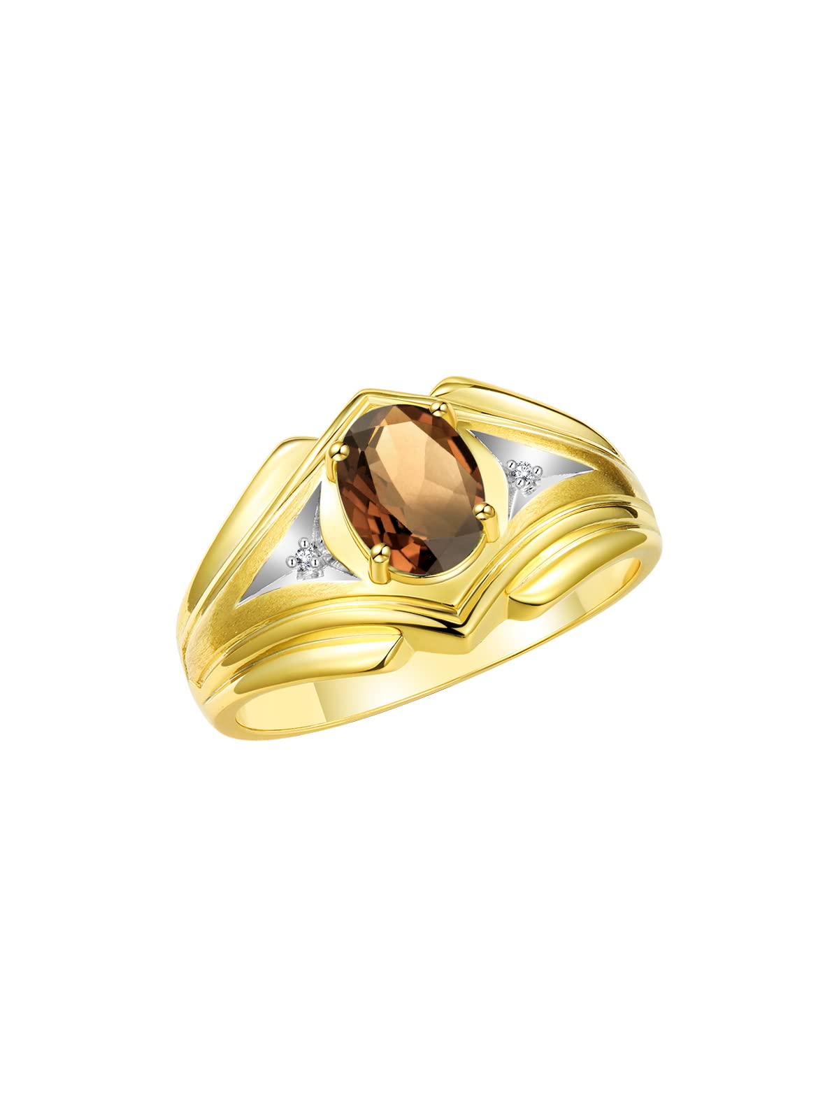 Stylish Men's Yellow Gold Plated Silver Ring with 9X7MM Oval Gemstone & Diamond - Classic Designer Birthstone Ring for Men (Sizes 8-13) | Perfect for Weddings, Anniversaries & Special Occasions