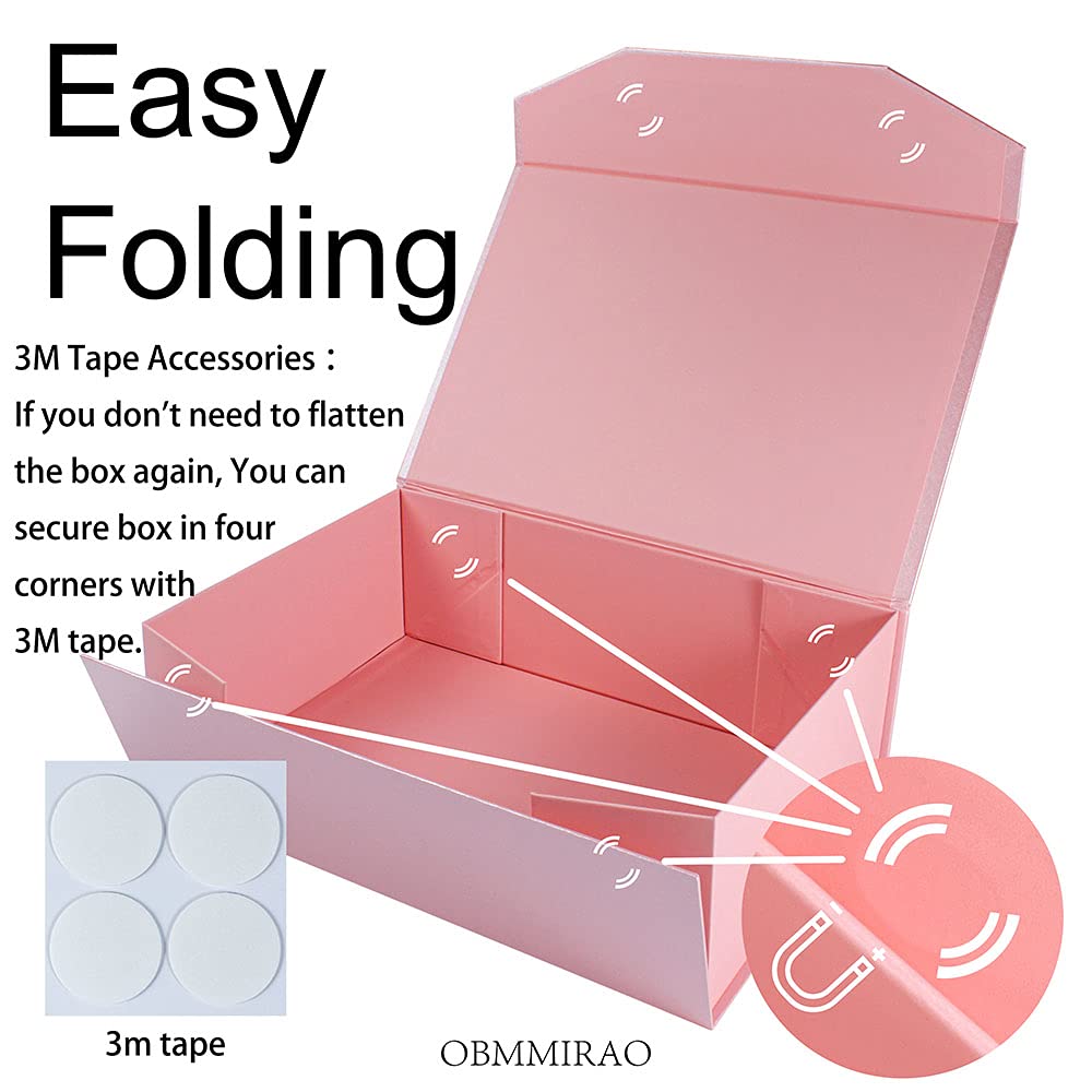 Upgrade 2Pcs Pink 13x9x4 Inch Hard Large Gift Box with Lid, Magnetic Closure Foldable Storage Box - Perfect for Groomsman/Bridesmaid Proposal, Jewelry, Clothes & Luxury Gift Packaging (Wedding, Birthday, Anniversary, Holiday Gifts)
