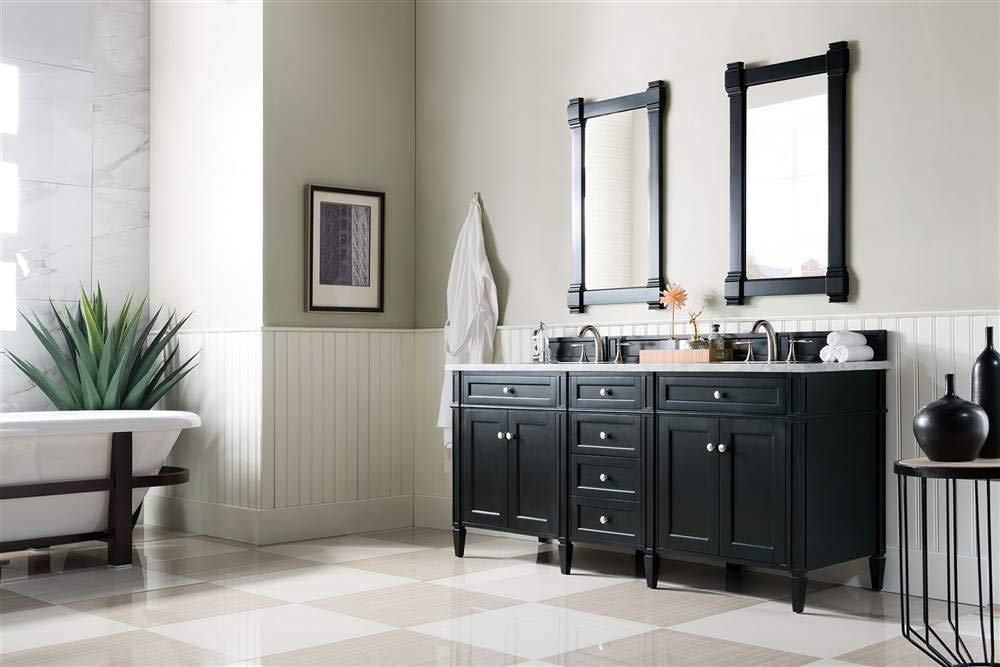 72-Inch Double Bathroom Vanity in Black Onyx - Modern Sink Cabinet with Soft-Close Drawers for Master Bathroom & Guest Bath Remodel