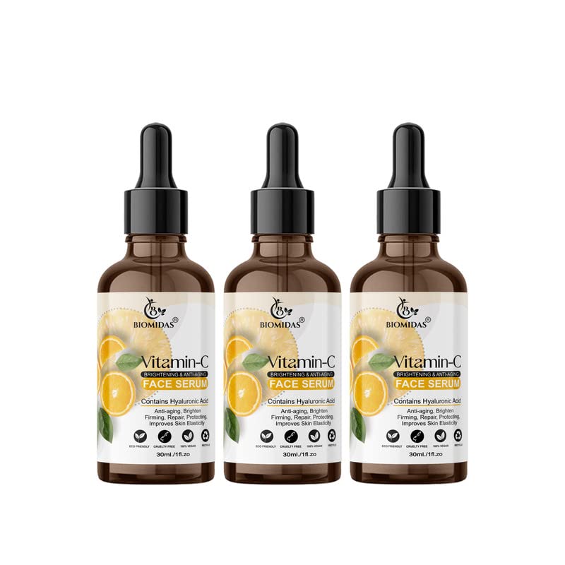 Biomidas Vitamin C Professional Skin Clearing Face Serum - Anti-Aging, Brightens Skin Tone, Reduces Wrinkles & Fine Lines, Repairs Sun Damage (90ml) | Daily Skincare Routine for Glowing Complexion