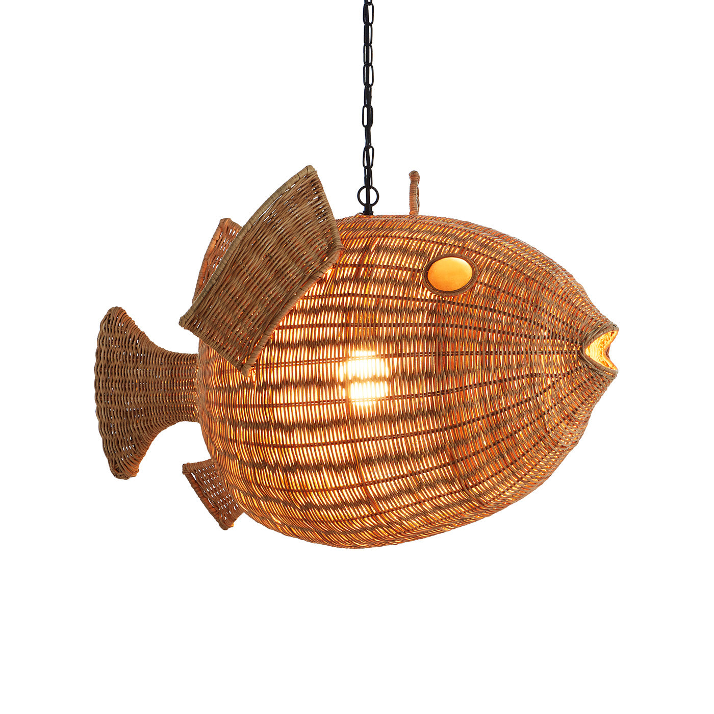 Wicker Blowfish Medium Pendant Light - Handwoven Rattan Chandelier for Coastal, Boho, or Beach House Decor - Perfect for Living Room, Bedroom, or Dining Area Lighting