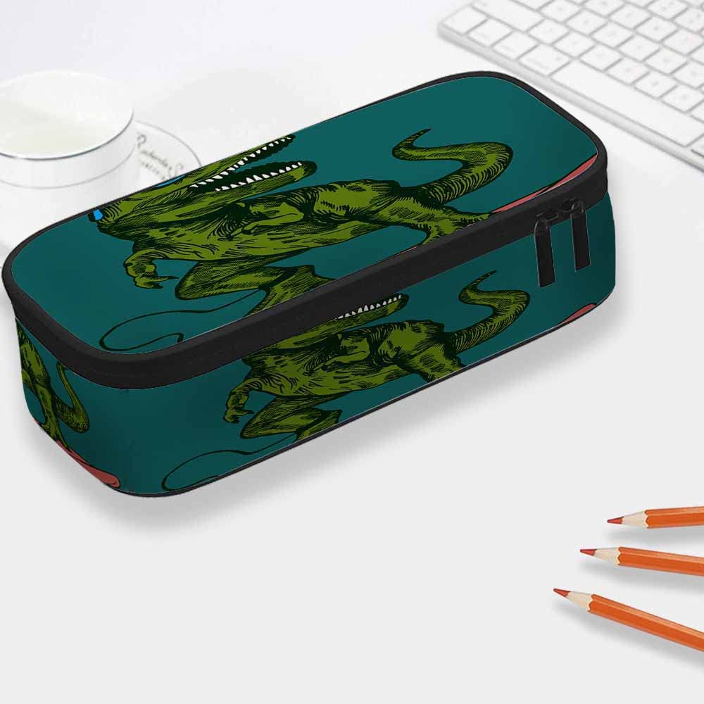 Dino Surfer Pencil Case - Happy Dinosaur with Sunglasses Design, Large Capacity Pouch for School, Office & Makeup | Perfect for Students, Artists & Travel Organization