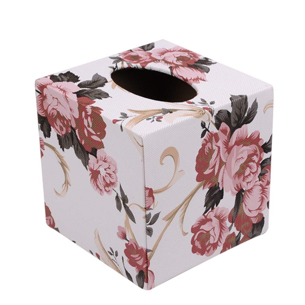 Elegant PU Leather Floral Tissue Box Cover - Square Design with Peony Pattern | Perfect for Living Room, Bedroom, and Bathroom Decor | Forever Home Decor Collection
