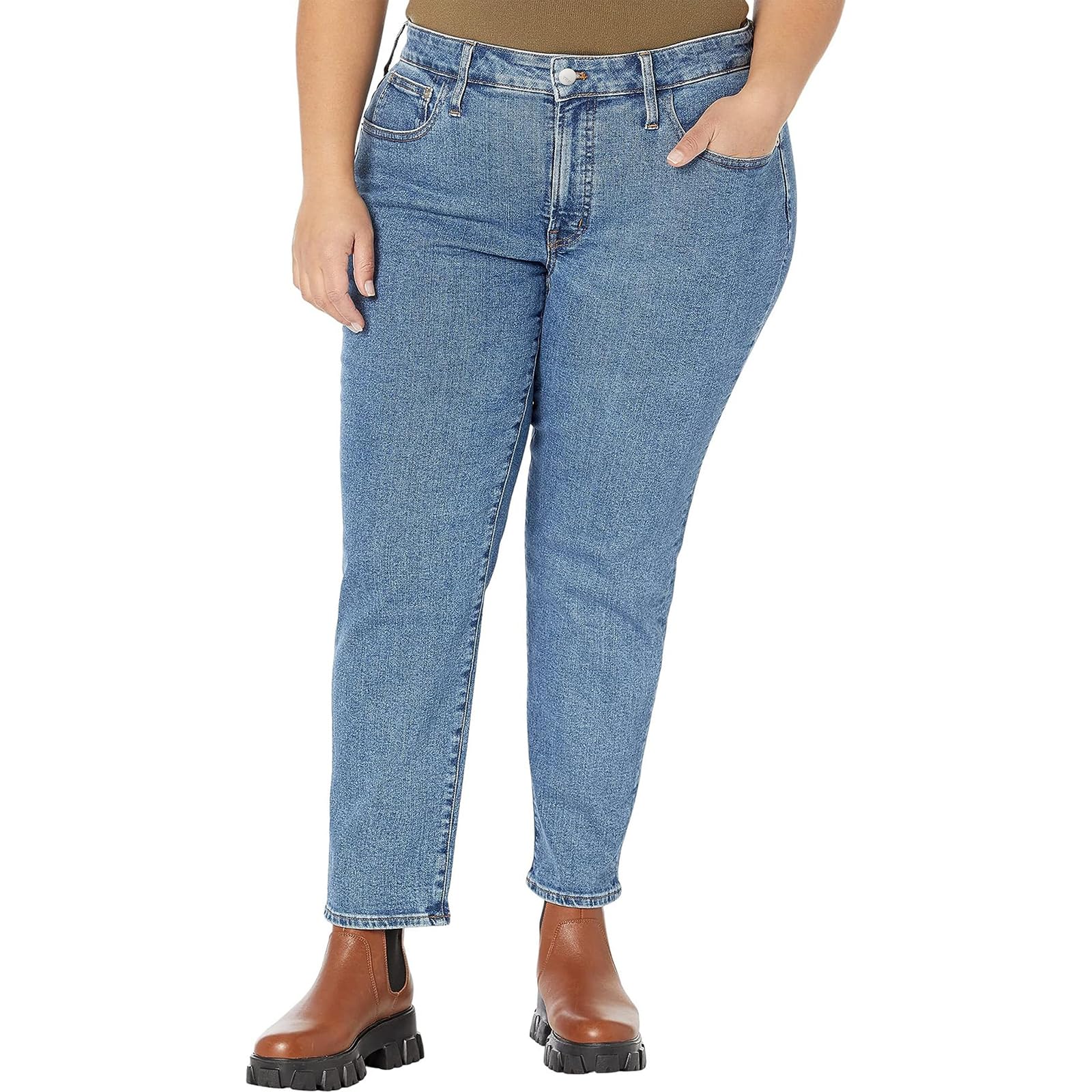 LEIJIJEANS Women's Plus Size High Waist Straight Jeans - Stretch Denim Pants for Curvy Figures | Slim Fit Comfortable Blue Jeans for Casual Wear & Office Outfits