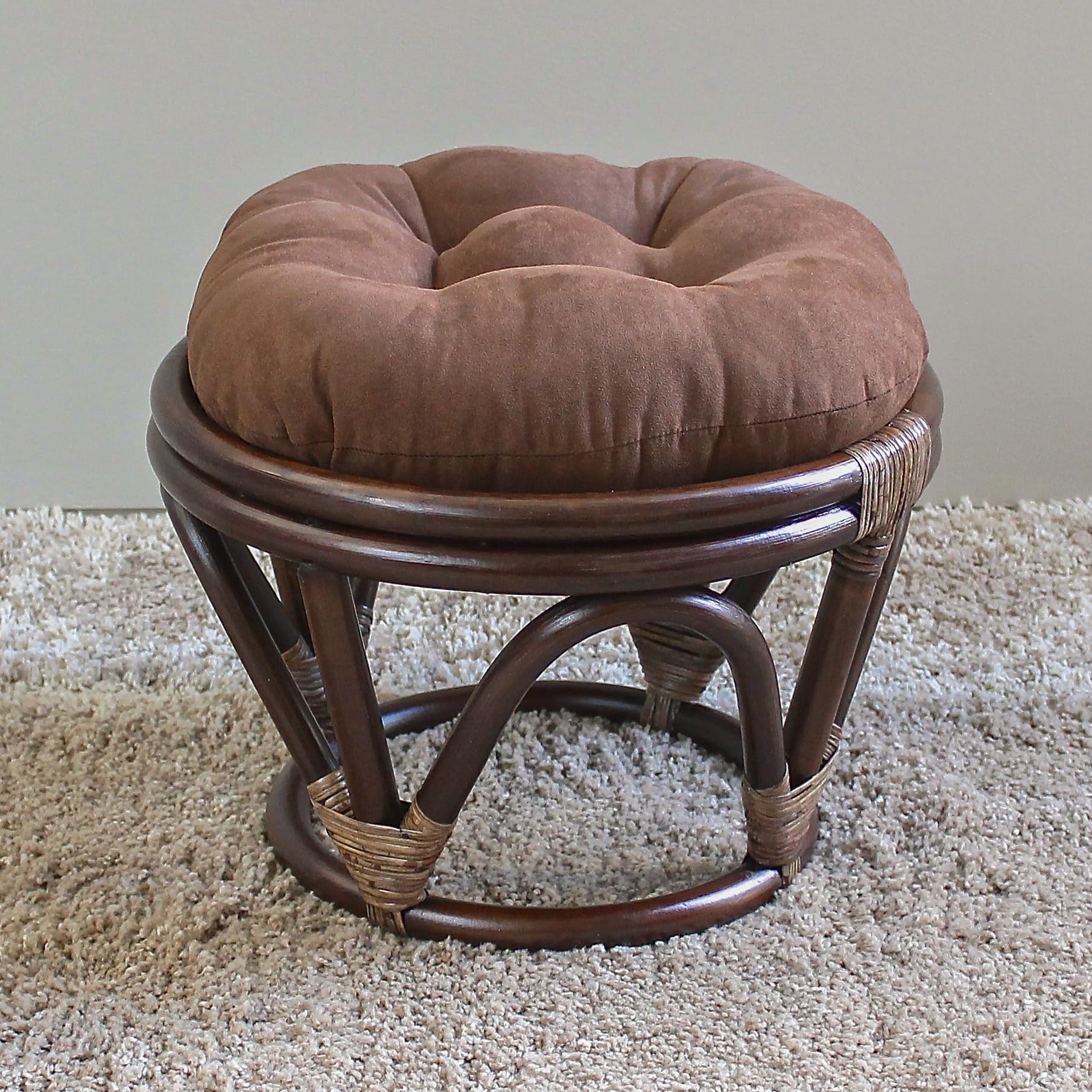Stylish Rattan Ottoman with Micro Suede Cushion - International Caravan Furniture for Living Room, Bedroom & Patio Decor