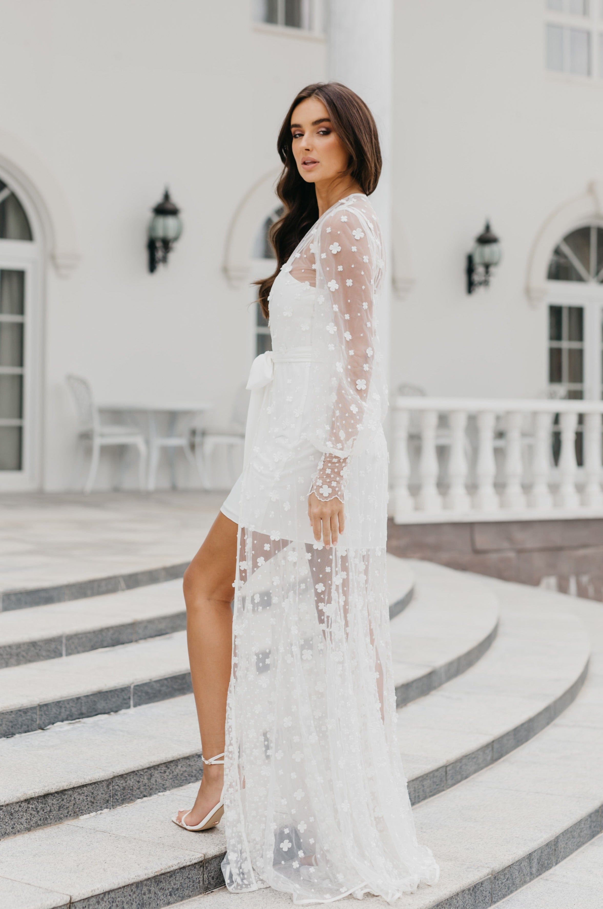 Imogen Forget Me Knot Lace Maxi Dress with Slip - Elegant Floral Lace Long Dress for Weddings, Parties & Special Occasions