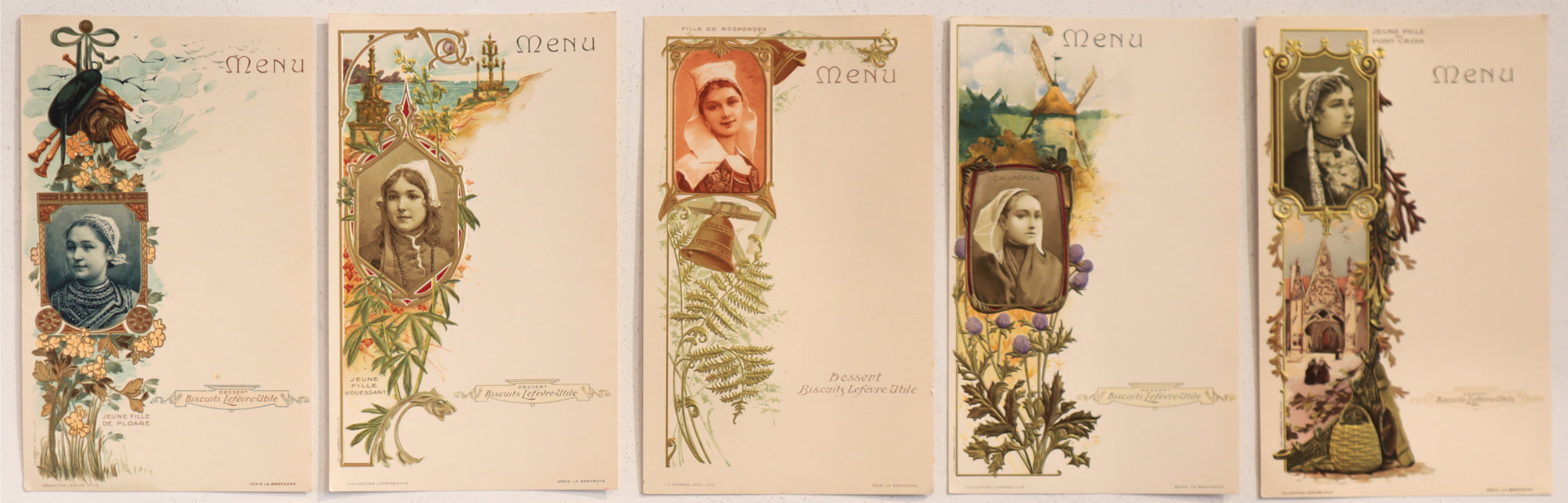 Vintage 1905 French Art Nouveau LU Biscuit Collectible Postcards - Set of 5 Antique Advertising Cards for Home Decor, Framing & Ephemera Collectors