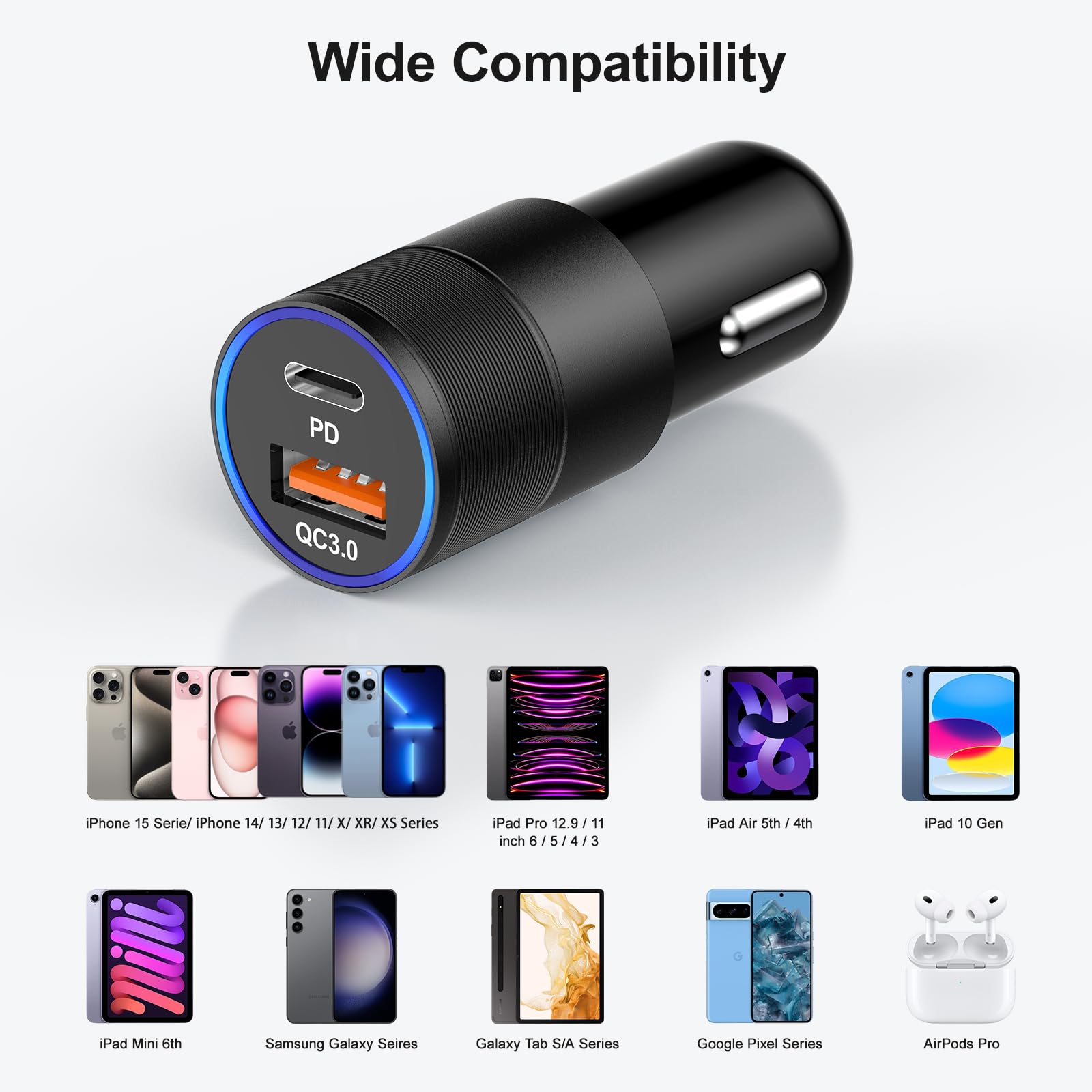 2-Pack 36W PD & QC3.0 Fast Car Charger with 6FT Cable - Dual USB C Port Cigarette Lighter Adapter for iPhone 16/16 Plus/16 Pro/16 Pro Max/15, iPad Pro/Air/Mini, Samsung Galaxy - Perfect for Road Trips & Long Commutes