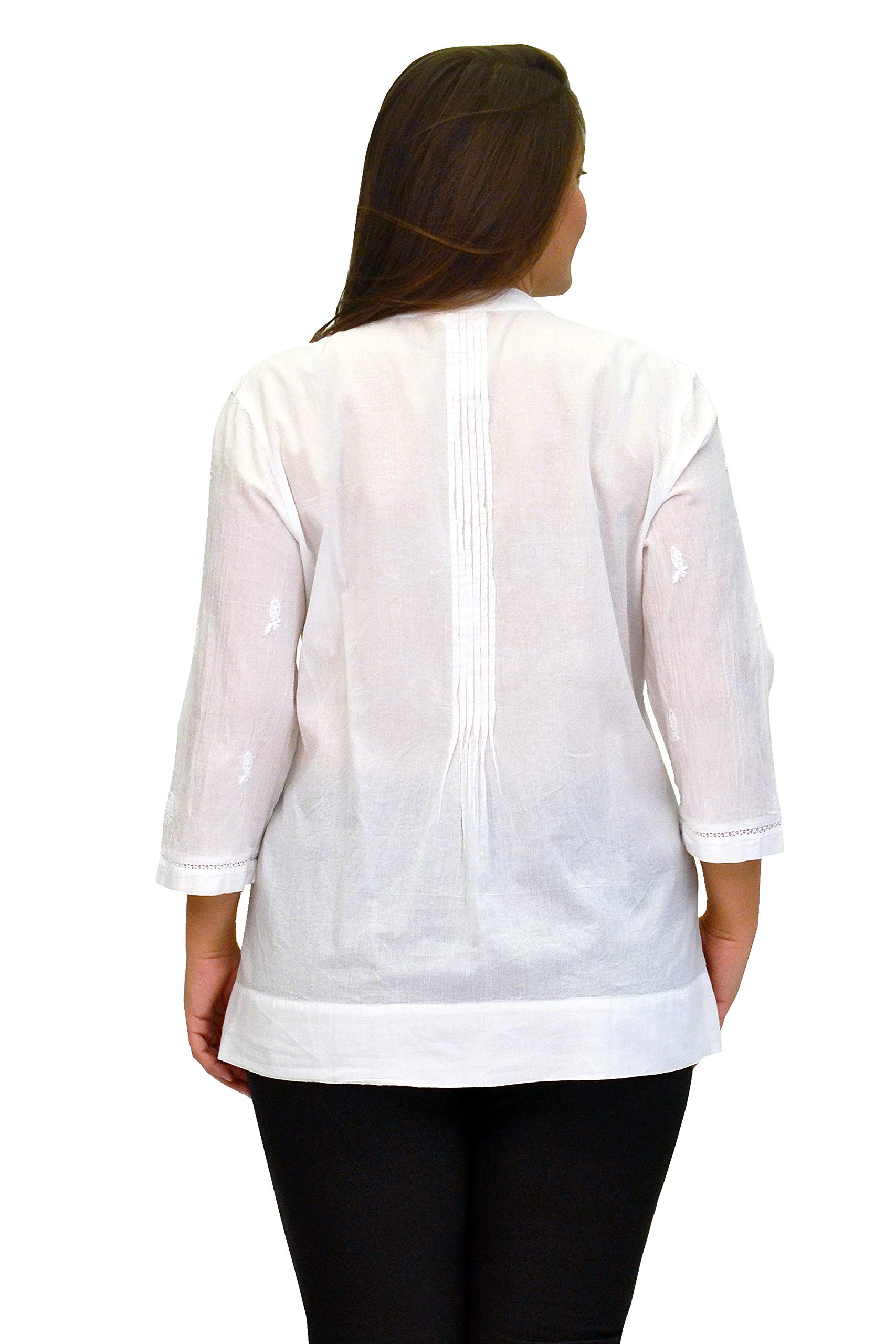 LA CERA Women's Hand-Embroidered Plus Size Tunic Top - Boho Chic Floral Embroidered Blouse for Casual Wear, Vacation & Special Occasions