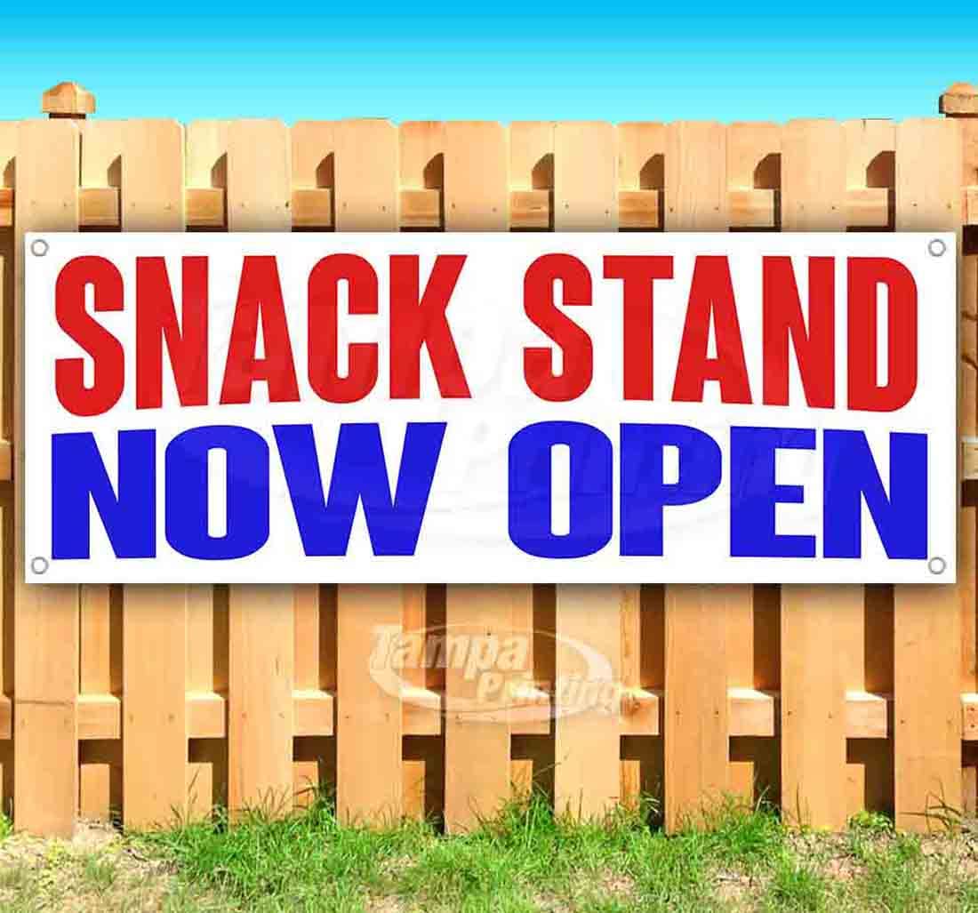 Snack Stand Now Open Banner - 13 oz Heavy-Duty Vinyl Sign with Metal Grommets | Single-Sided Non-Fabric Business Sign | Perfect for Food Trucks, Concession Stands & Outdoor Events