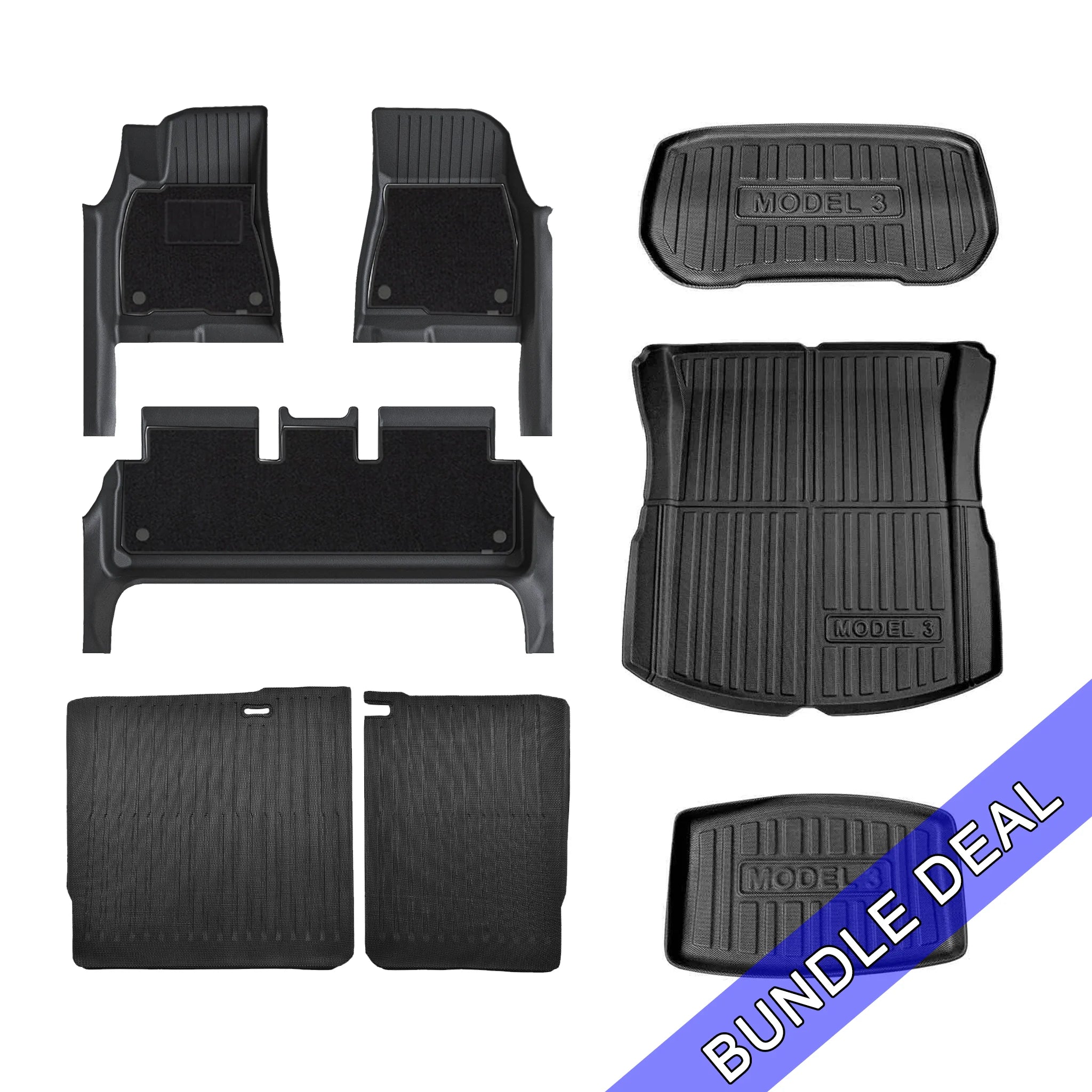 2024 Tesla Model 3 Highland All-Weather Floor Mats Full Set - 8-Piece Premium Carpet & Liners Bundle for Complete Interior Protection | Perfect for Daily Commutes, Road Trips & Winter Weather