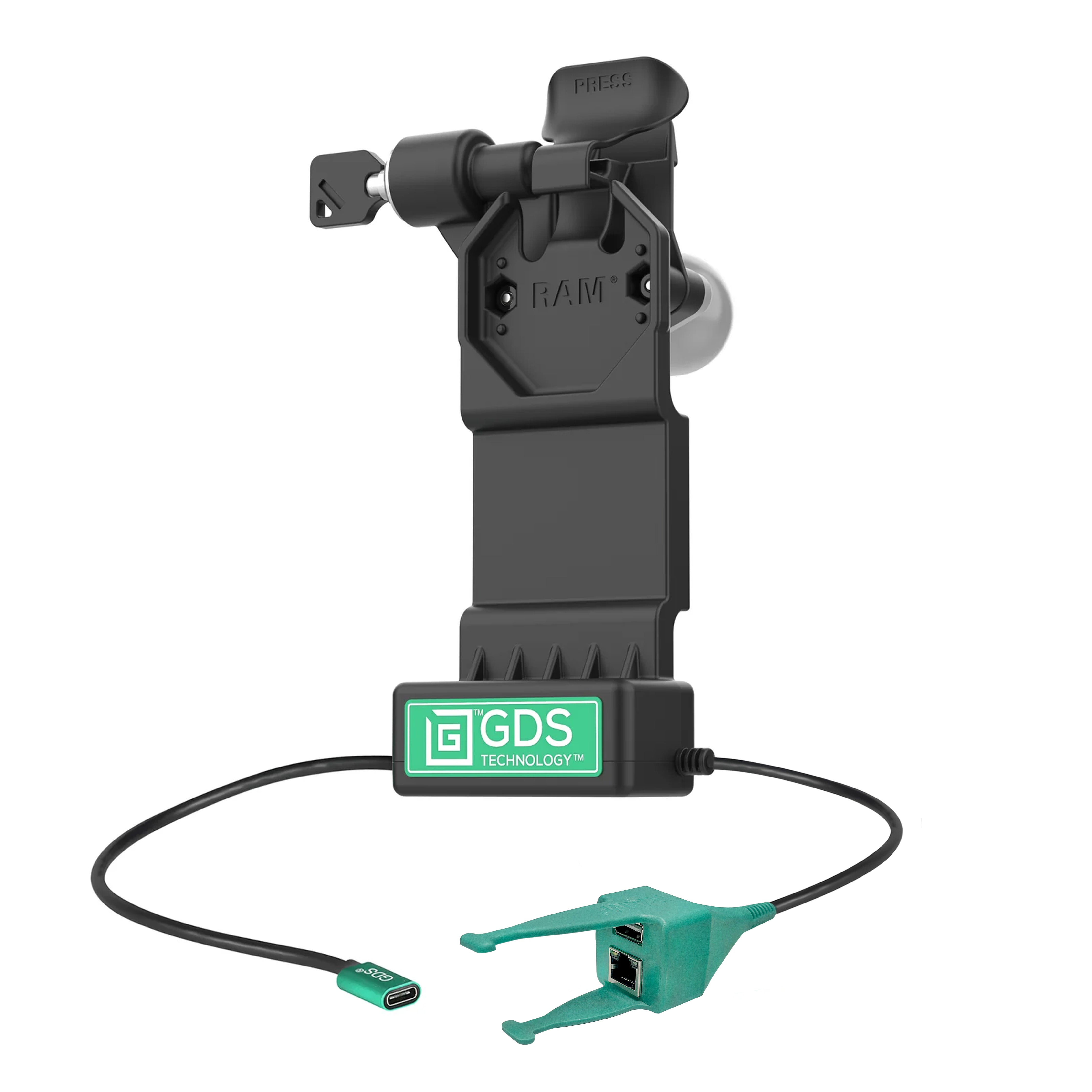 GDS® Uni Conn™ Left Locking Powered Dock with USB A & RJ45 Data Ports - Compatible with RAM Mounts (Model: GDS DOCKLL U1CP RJ45AU) | Perfect for Truck Drivers, Fleet Management & Mobile Workstations