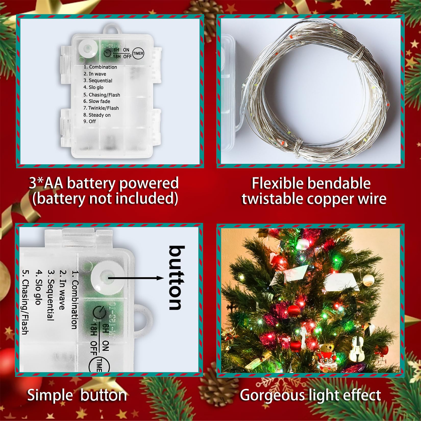 Battery Christmas Lights - 200LED Fairy Lights with Timer for Bedroom & Parties