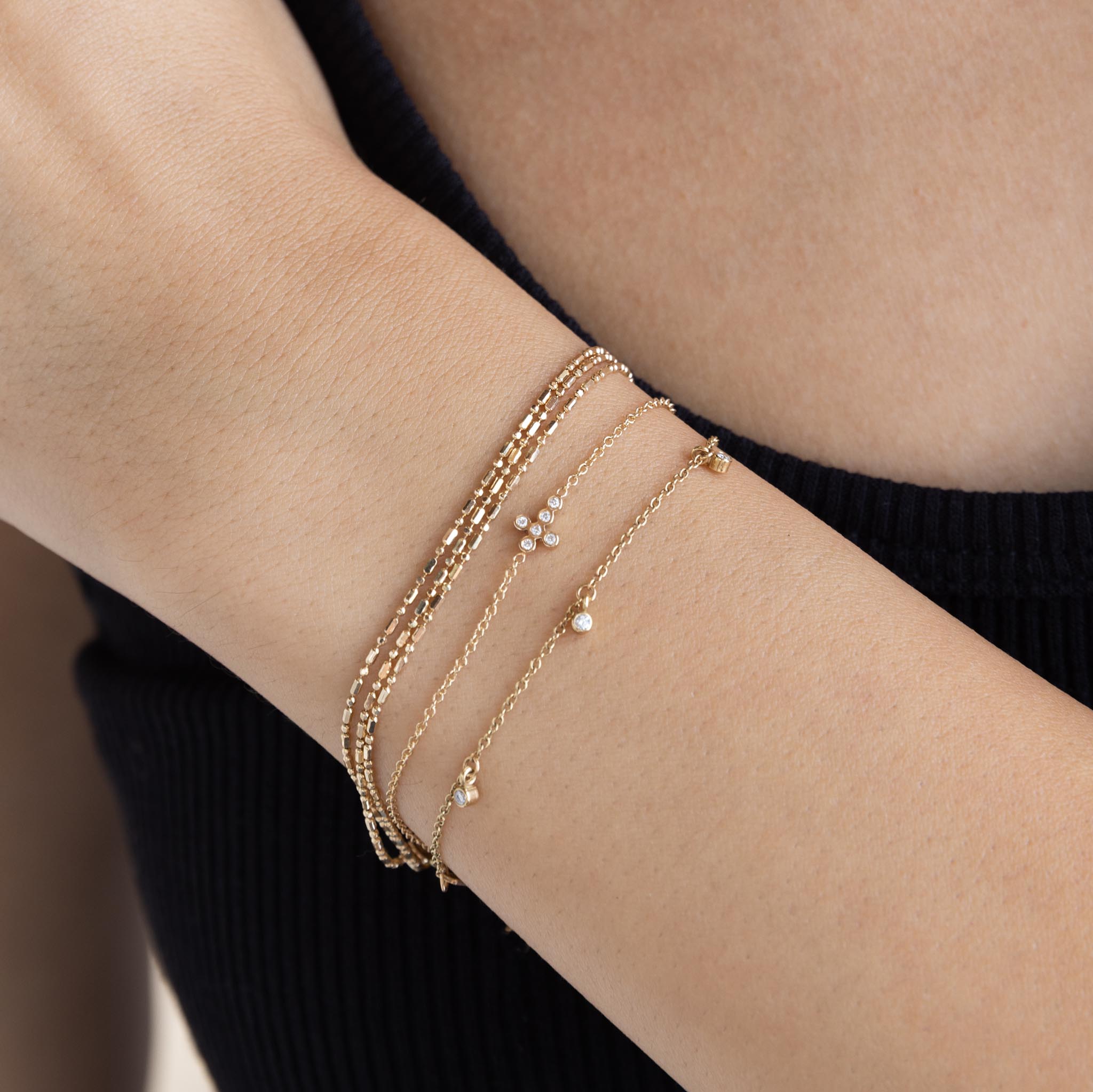 14K Gold Triple Strand Tube Bar Chain Bracelet for Women - Elegant Stackable Jewelry for Parties, Weddings & Everyday Wear