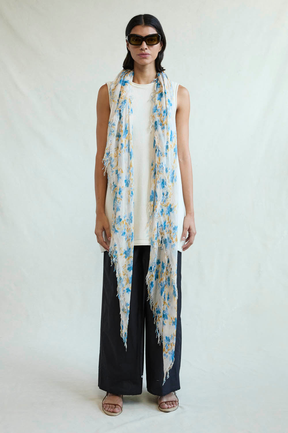 Luxury Cashmere and Silk Scarf - Lagoon Floral Print Wrap - Elegant Women's Fashion Accessory for Office, Travel, and Special Occasions