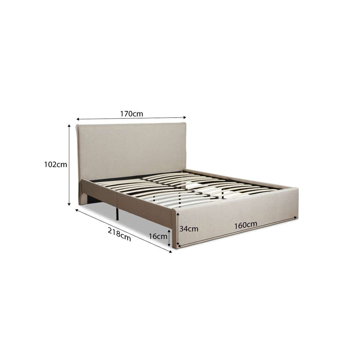 Peyton Queen Size Bed Frame - Modern Upholstered Platform Bed with Wooden Slats - Oatmeal Fabric - Perfect for Bedroom, Guest Room, and Apartment