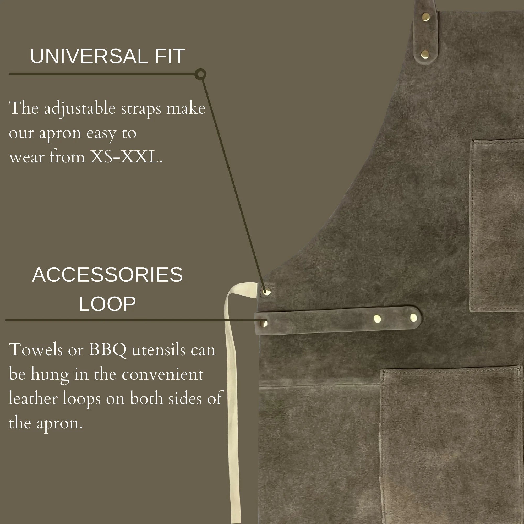 Premium Kuche Leather BBQ Grill & Woodworking Apron - Heavy Duty, Adjustable, Gray - Perfect for Cooking, Grilling, DIY Projects & Workshop Use