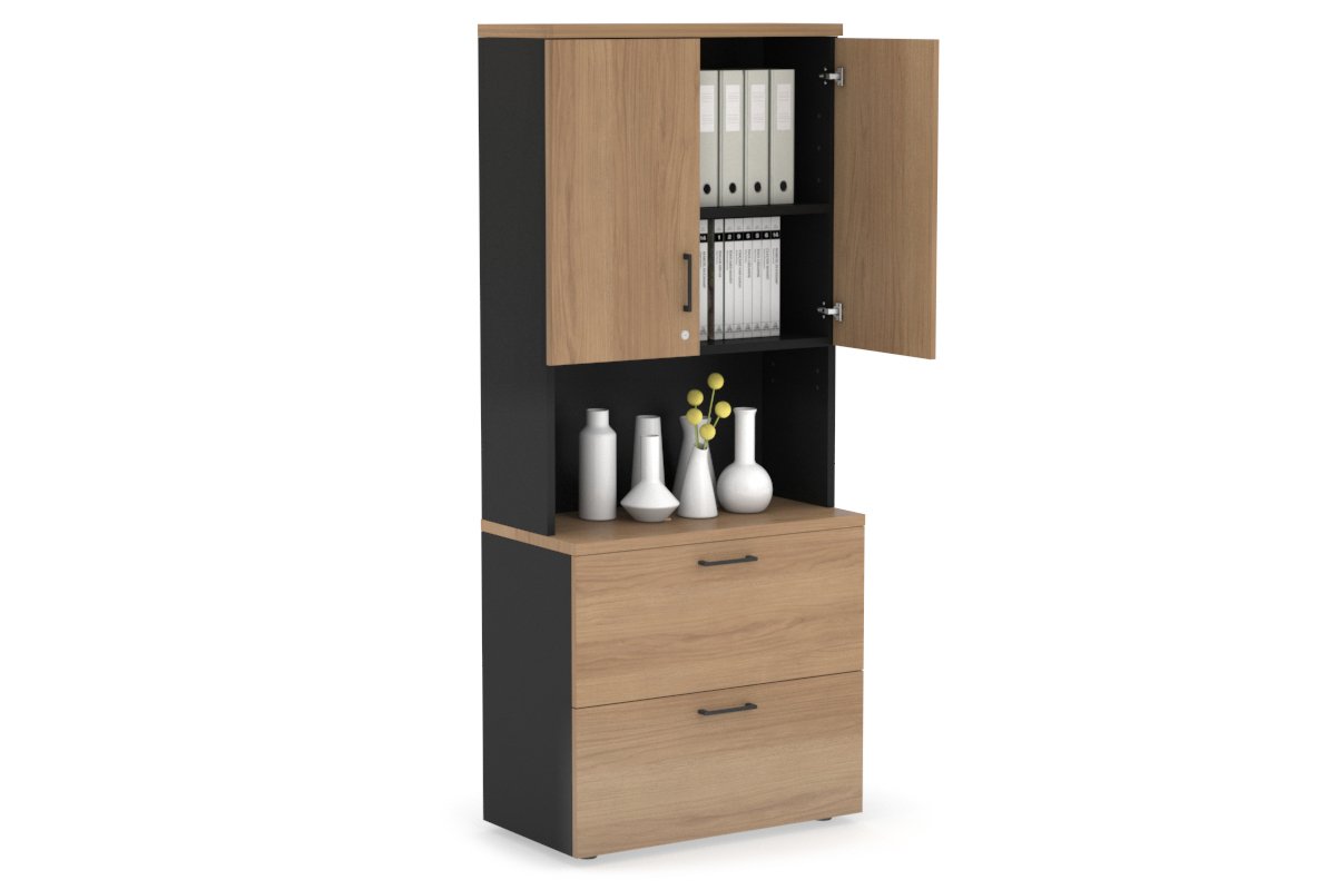 Compact Lateral Filing Cabinet with Hutch and Doors - 31.5