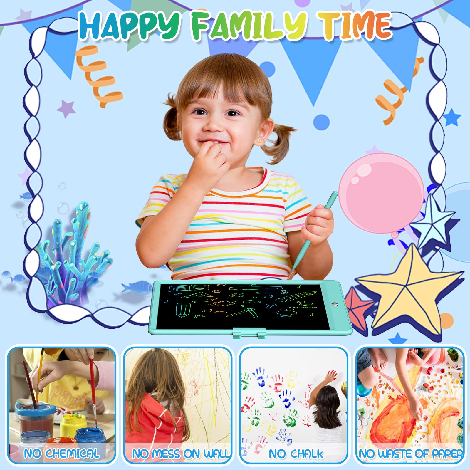 10 Inch LCD Writing Tablet for Kids - Colorful Reusable Doodle Board, Electronic Drawing Pad | Educational Learning Toy for Boys & Girls Ages 3-8 (Blue) | Perfect for Home, School & Travel Activities