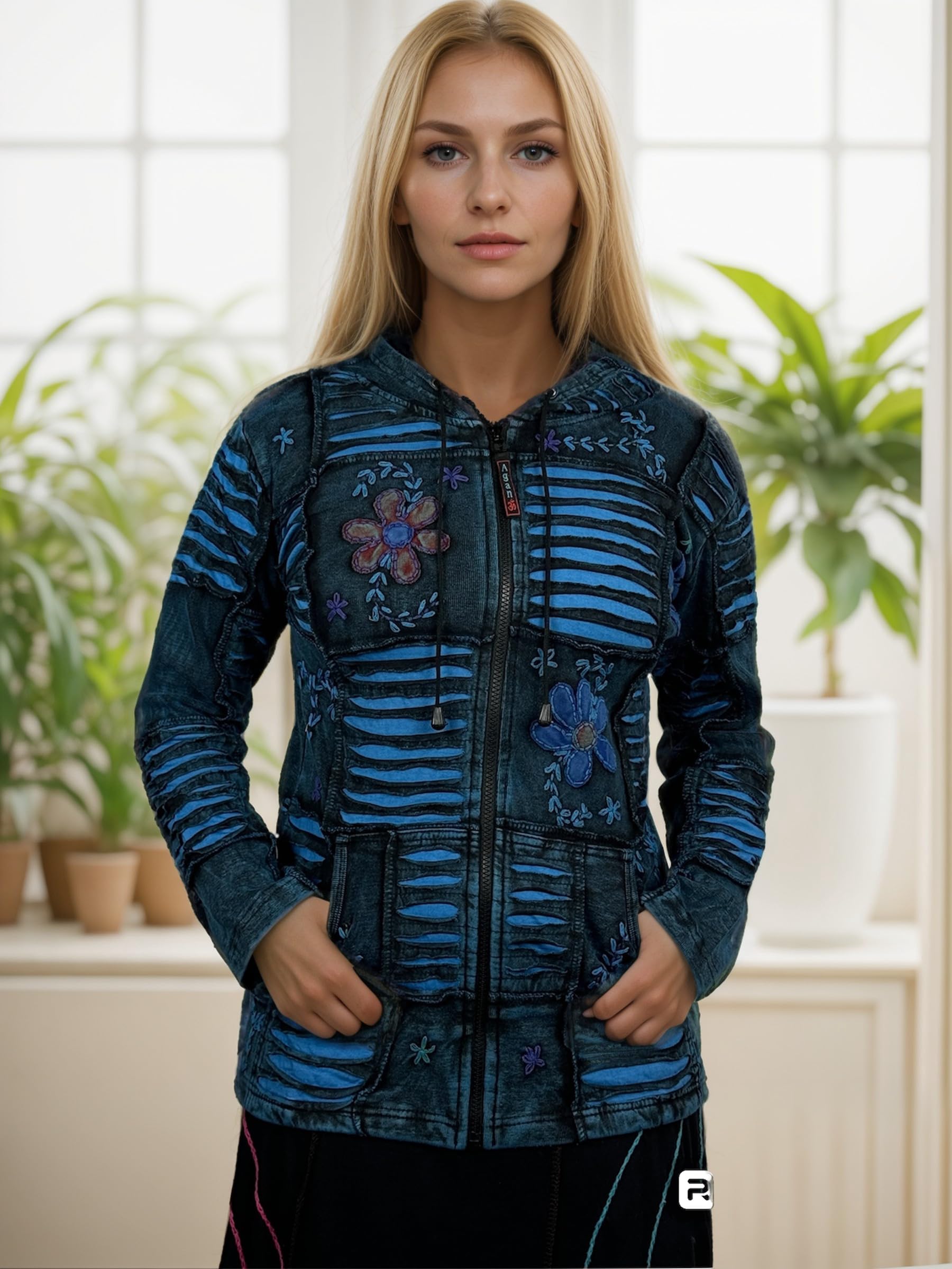 Agan Traders 2025 Spring Tie-Dye Patch Embroidered Women's Zip Up Hoodie Jacket | Trendy Streetwear Fashion for Casual Outings & Music Festivals