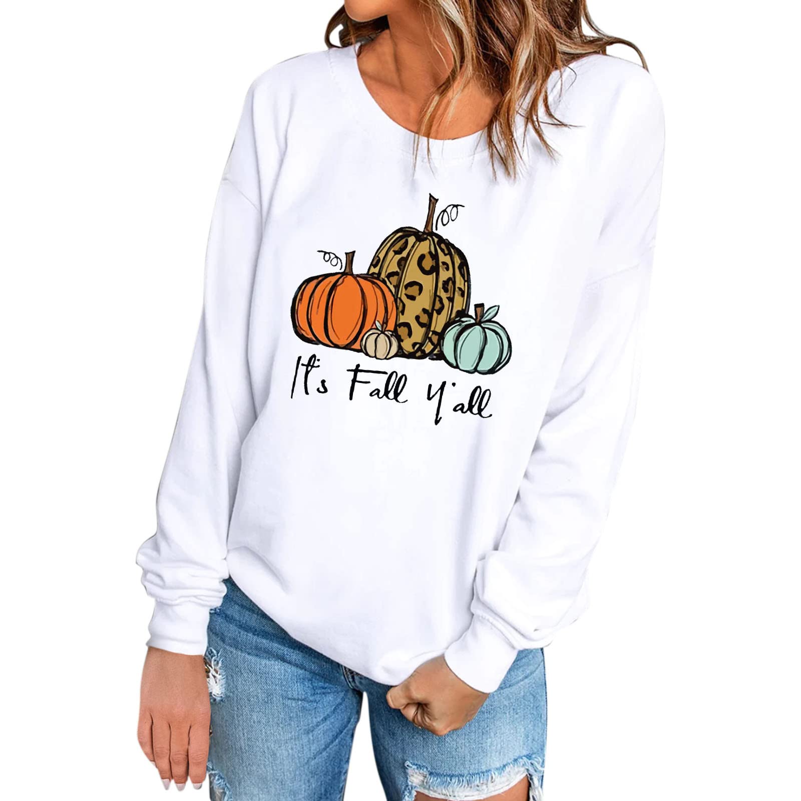 Women's Halloween Pumpkin Print Sweatshirt - Cozy Long Sleeve Casual Pullover Top for Fall & Spooky Season | Perfect for Pumpkin Patch Visits, Halloween Parties & Autumn Layering