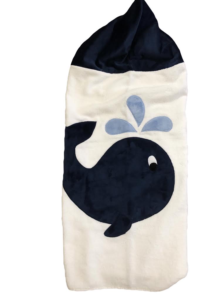 KokoBaby Soft Hooded Baby Towel with Whale Design - Navy Blue - Absorbent & Gentle for Newborns, Infants & Toddlers - Perfect for Bath Time, Swimming & Beach Outings