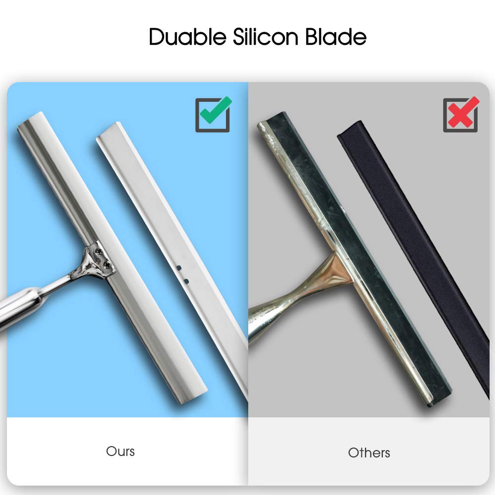 Premium Stainless Steel Shower Squeegee with Self-Adhesive Hook - Bathroom Mirror Wiper & Glass Cleaner for Shower Doors, Windows, Tiles - Perfect for Streak-Free Cleaning in Bathrooms, Kitchens, and Offices