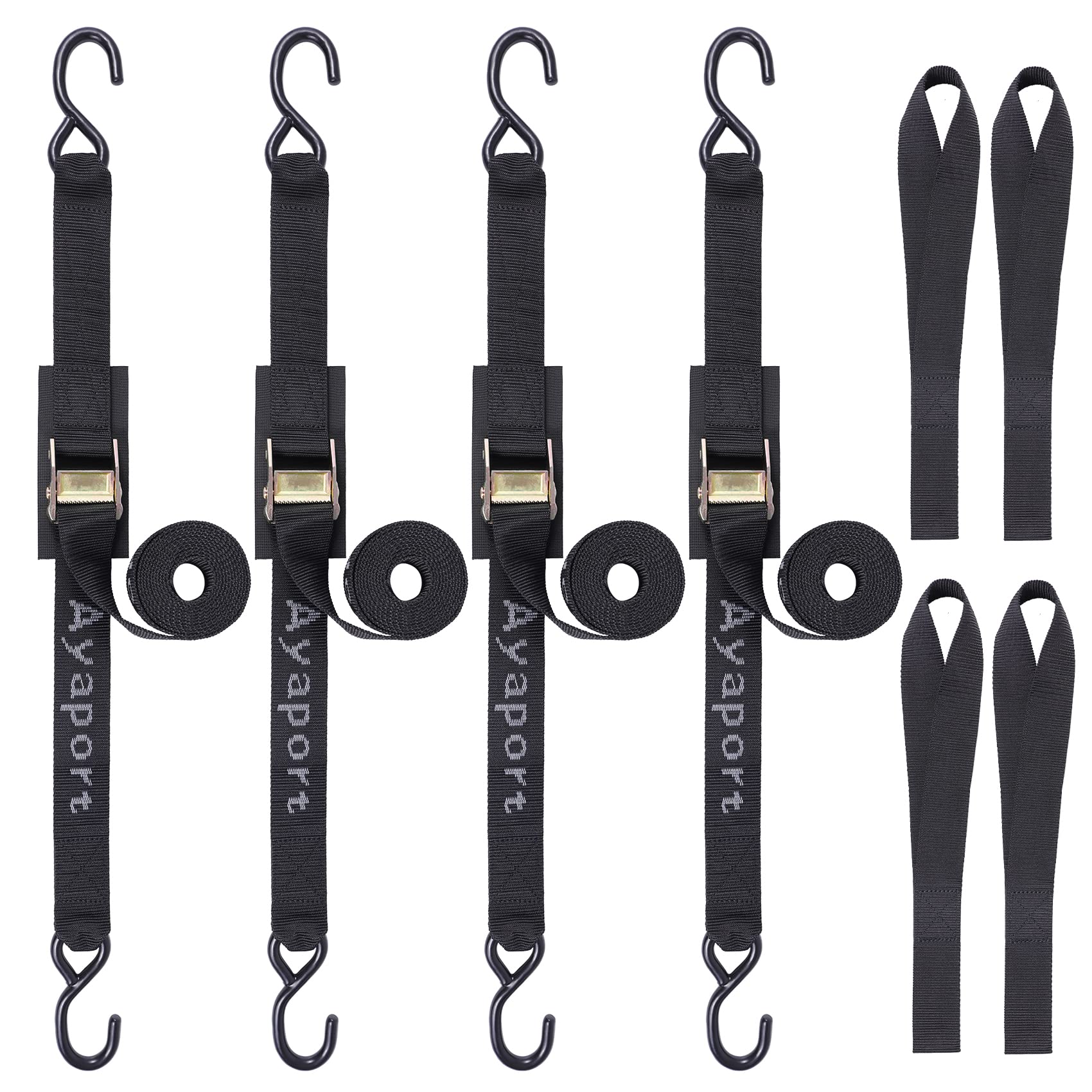Heavy Duty 8FT Cam Buckle Tie Down Straps 3000lbs Break Strength with S Hooks - Secure Motorcycle, Kayak, ATV, Truck, Cargo & Equipment - Perfect for Transport, Towing, Moving & Outdoor Adventures