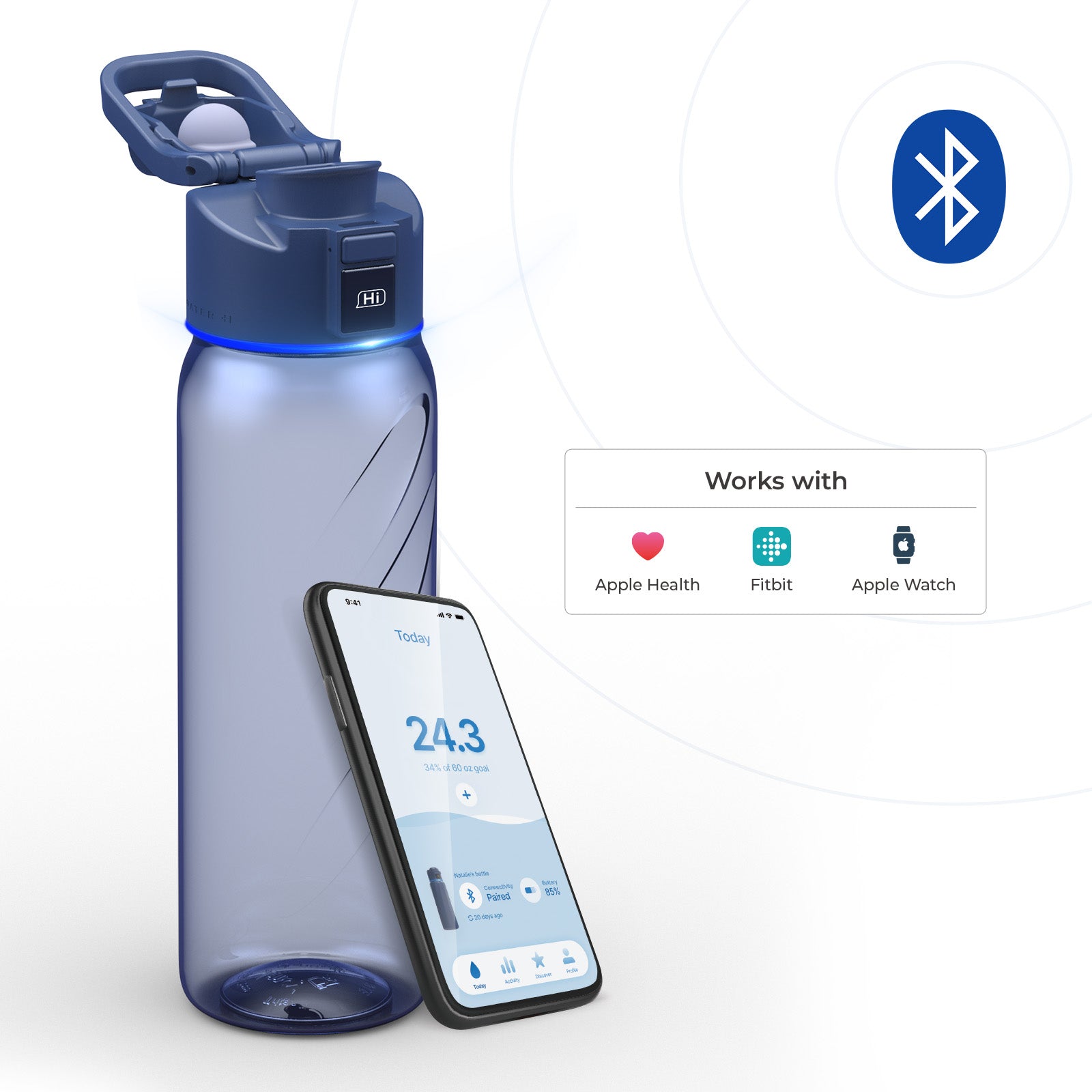 WaterH Boost Lite Smart Water Bottle 32oz with Hydration Tracking & Reminders - Perfect for Gym, Hiking, Office & Daily Hydration Goals