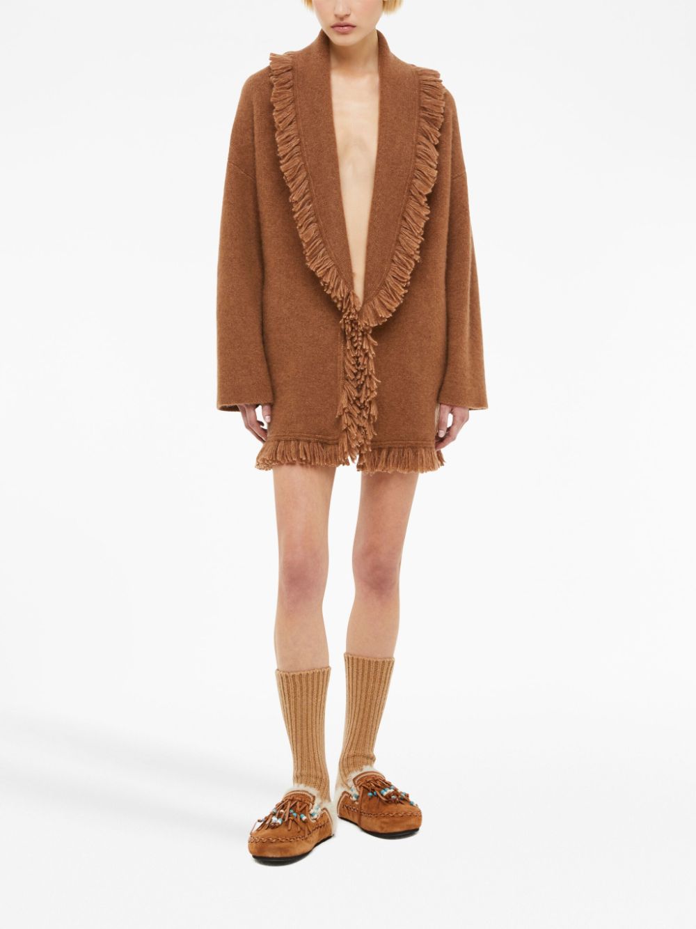 Alanui Camel Knit Sweaters for Women - Cozy Oversized Cardigan for Fall & Winter - Perfect for Casual Outfits and Layering