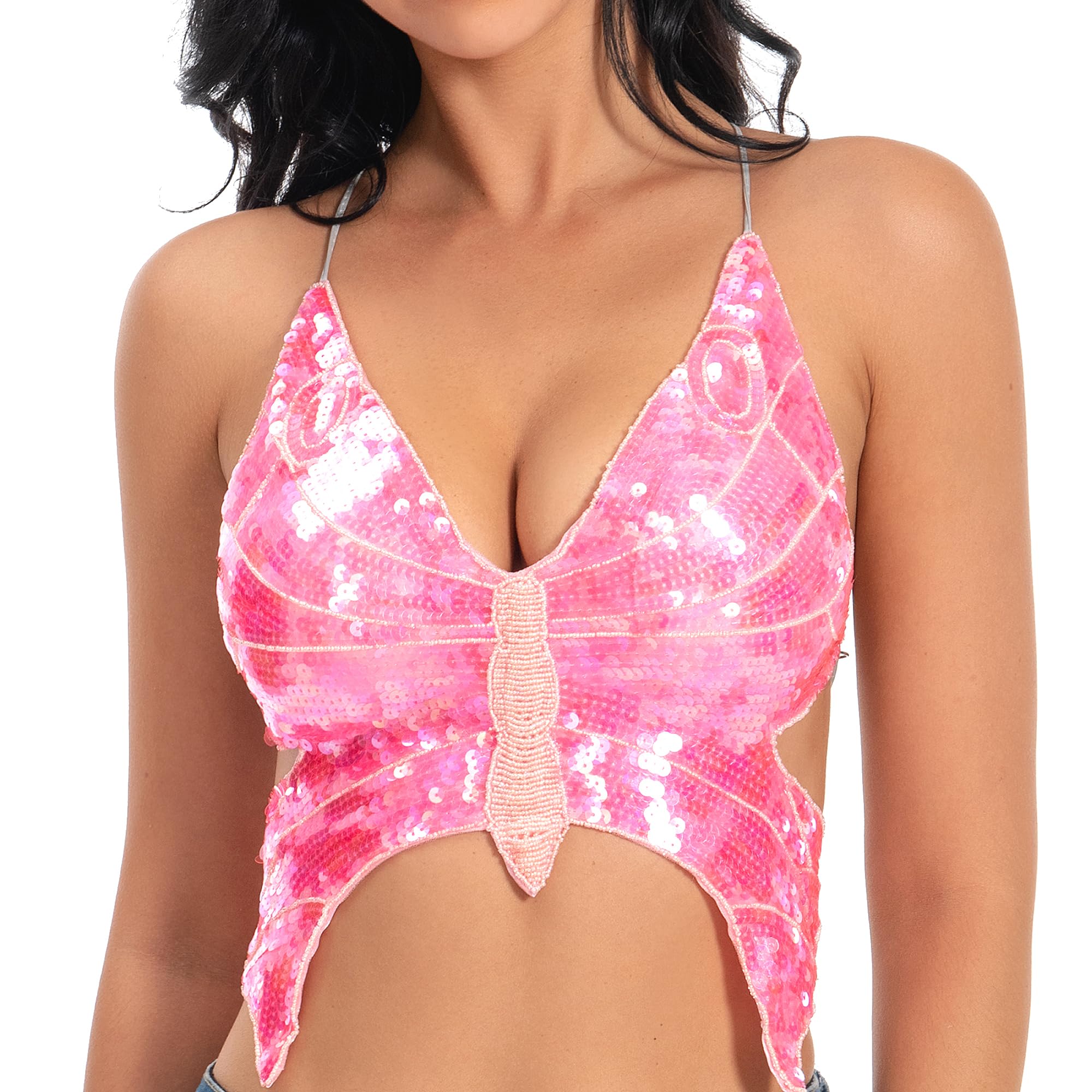 Wuchieal Women's Belly Dance Top - Brilliant Butterfly Bra with Colorful Design for Belly Dancing, Performances, and Costume Parties