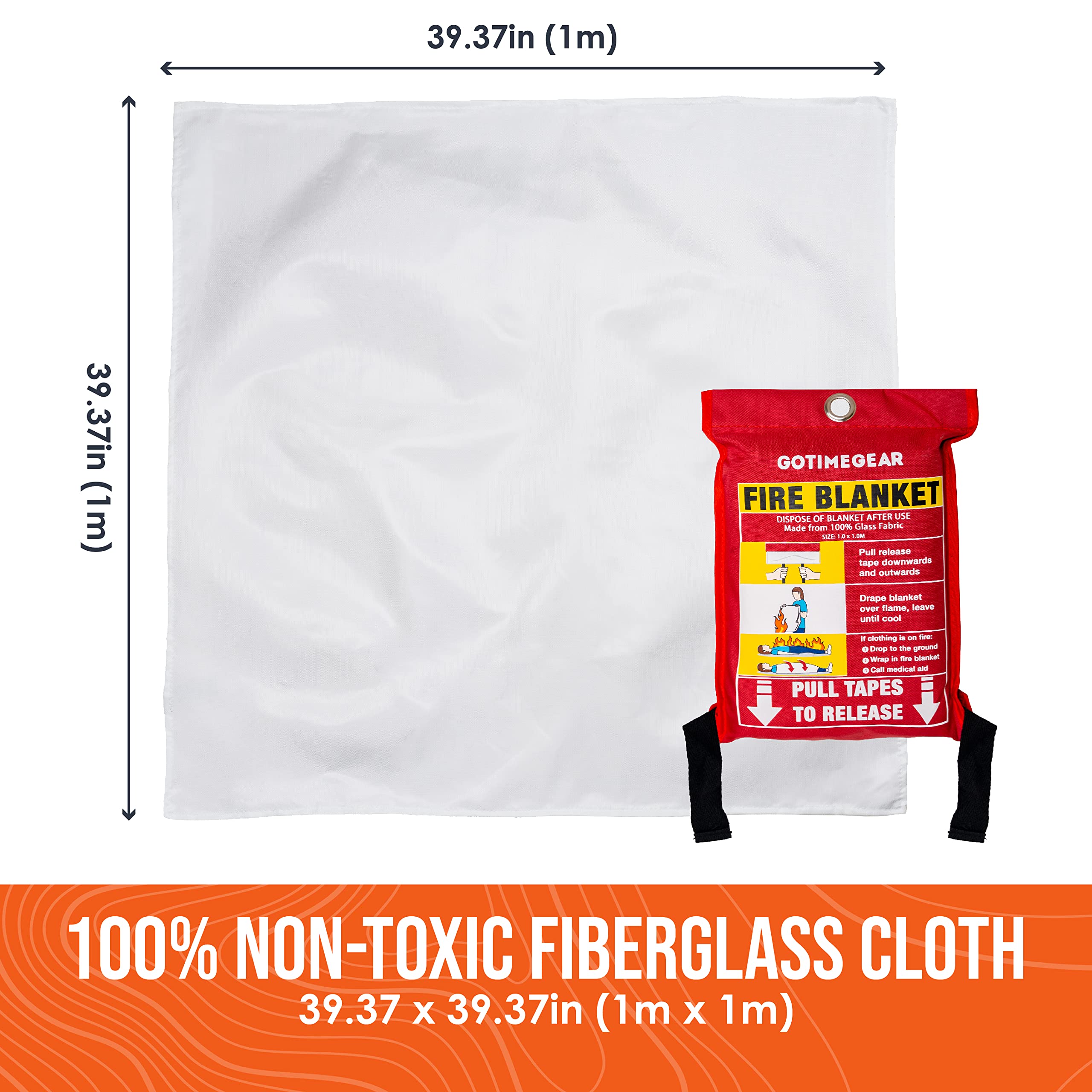 Go Time Gear Emergency Fire Blanket - Fire Retardant Survival Blanket for Home & Kitchen Safety (Up to 1200°F) - Perfect for Cooking Accidents, Camping & Emergency Preparedness